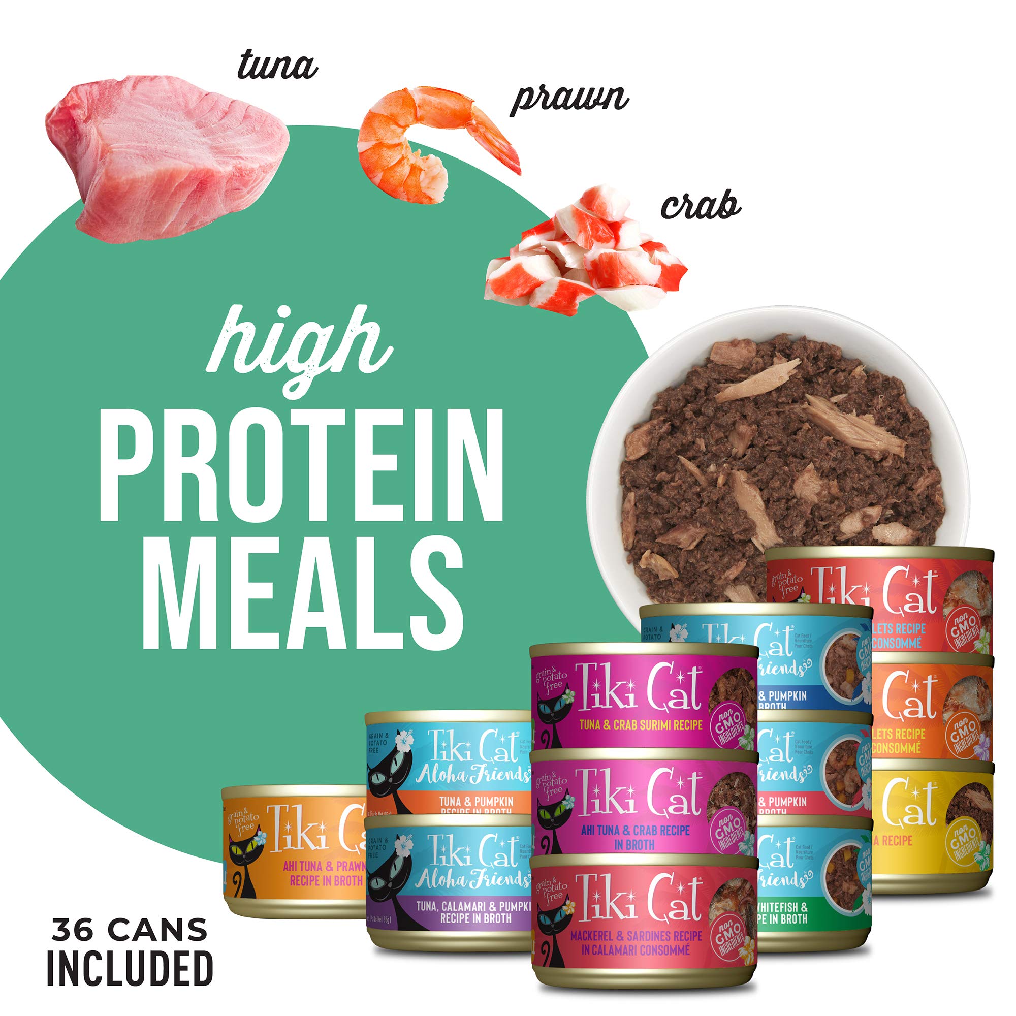 Tiki Cat Seafood Selects, Ultimate Variety Pack, 36 High Protein Servings with Real Flaked Fish, Wet Cat Food Mega Pack, 2.8 and