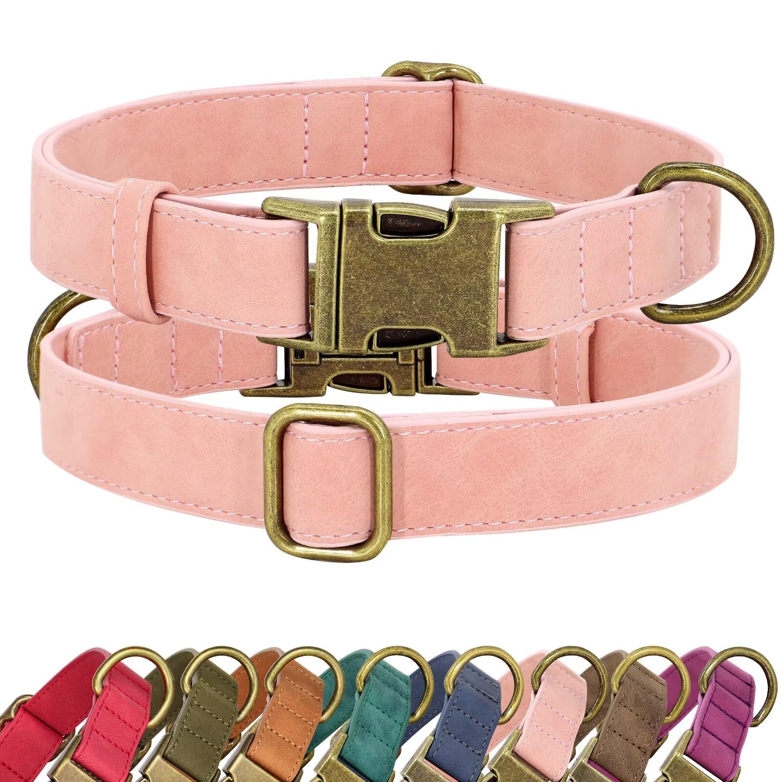 Didog Soft Leather Dog Collar, Durable Quick Released Pet Collars With Metal Buckle, Adjustable Pink Dog Collar Faux Leather For