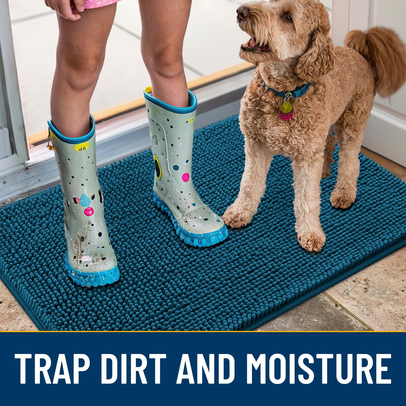 Smiry Dog Door Mat for Muddy Paws 47x24, Absorbs Moisture and Dirt Doormat, Non-Slip Washable Quick Dry Chenille Front Door Mat