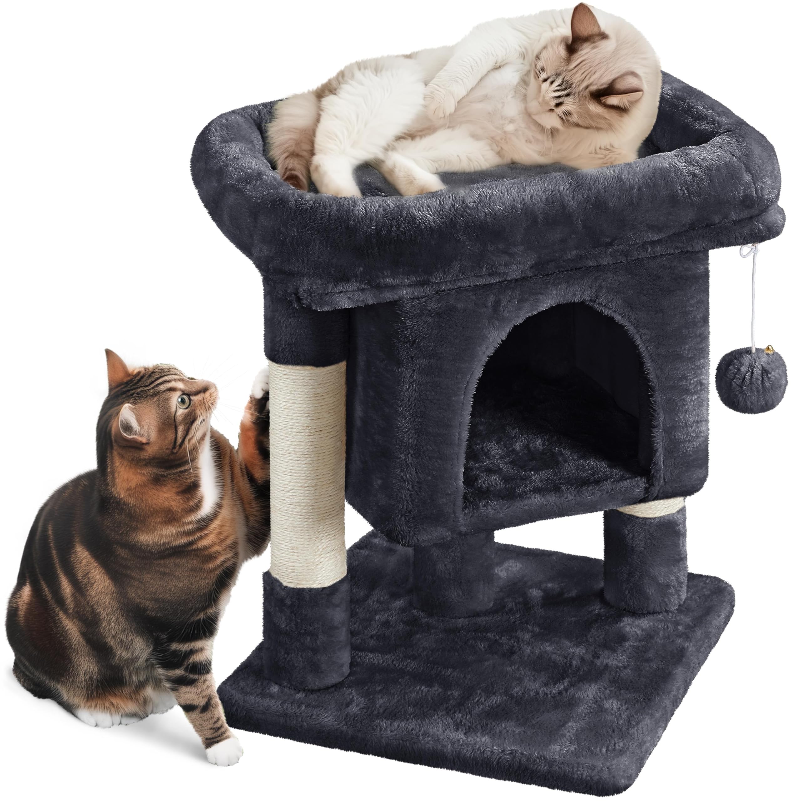 Yaheetech 23.5In Cat Tree Tower, Cat Condo With Sisal-Covered Scratching Posts, Cat House Activity Center Furniture For Kittens, Cats And Pets - Black, 16X16X23.5