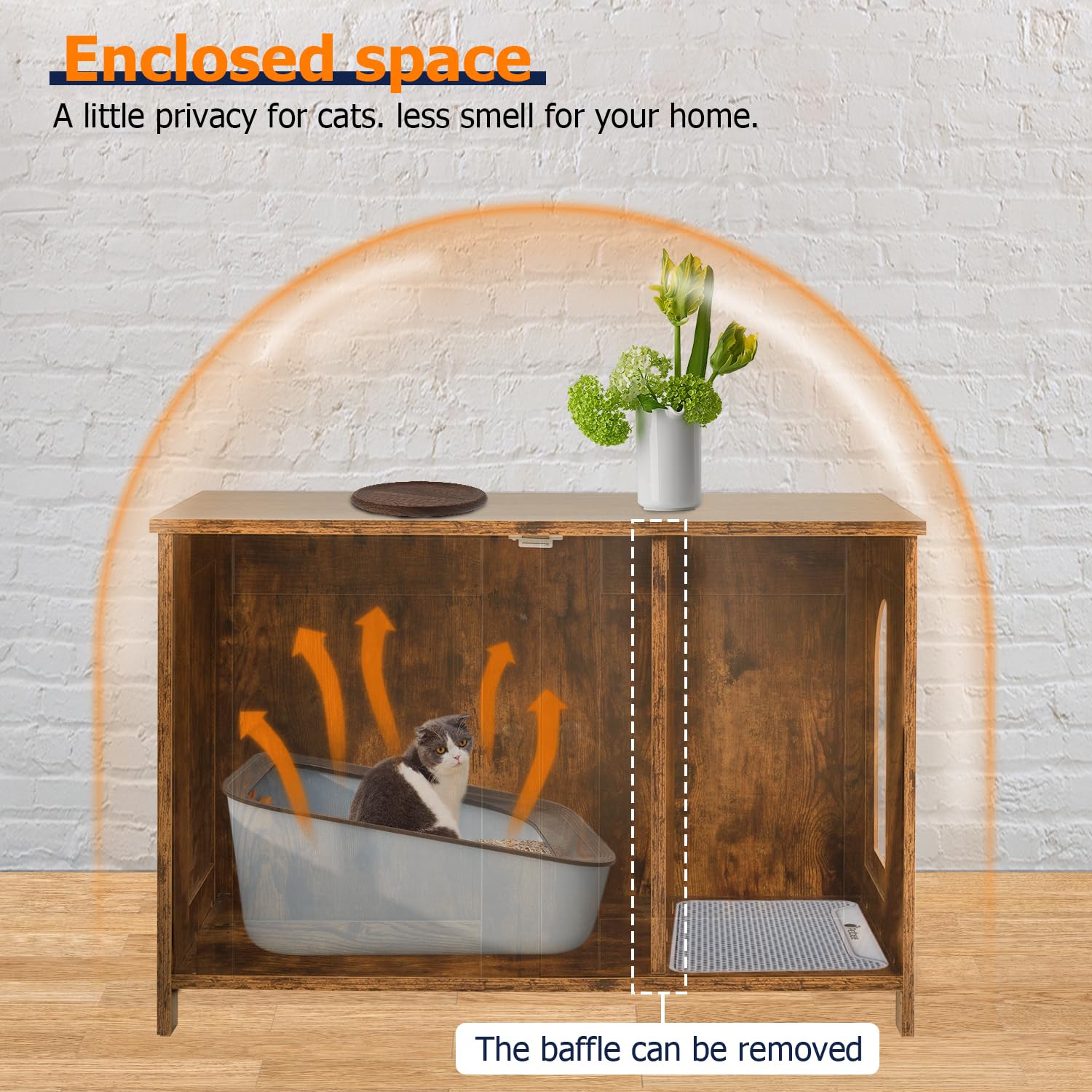 Bestpet Cat Litter Box Enclosure Furniture Hidden,Wooden Cat Washroom Furniture Storage Cabinet Pet Crate House End Table With R