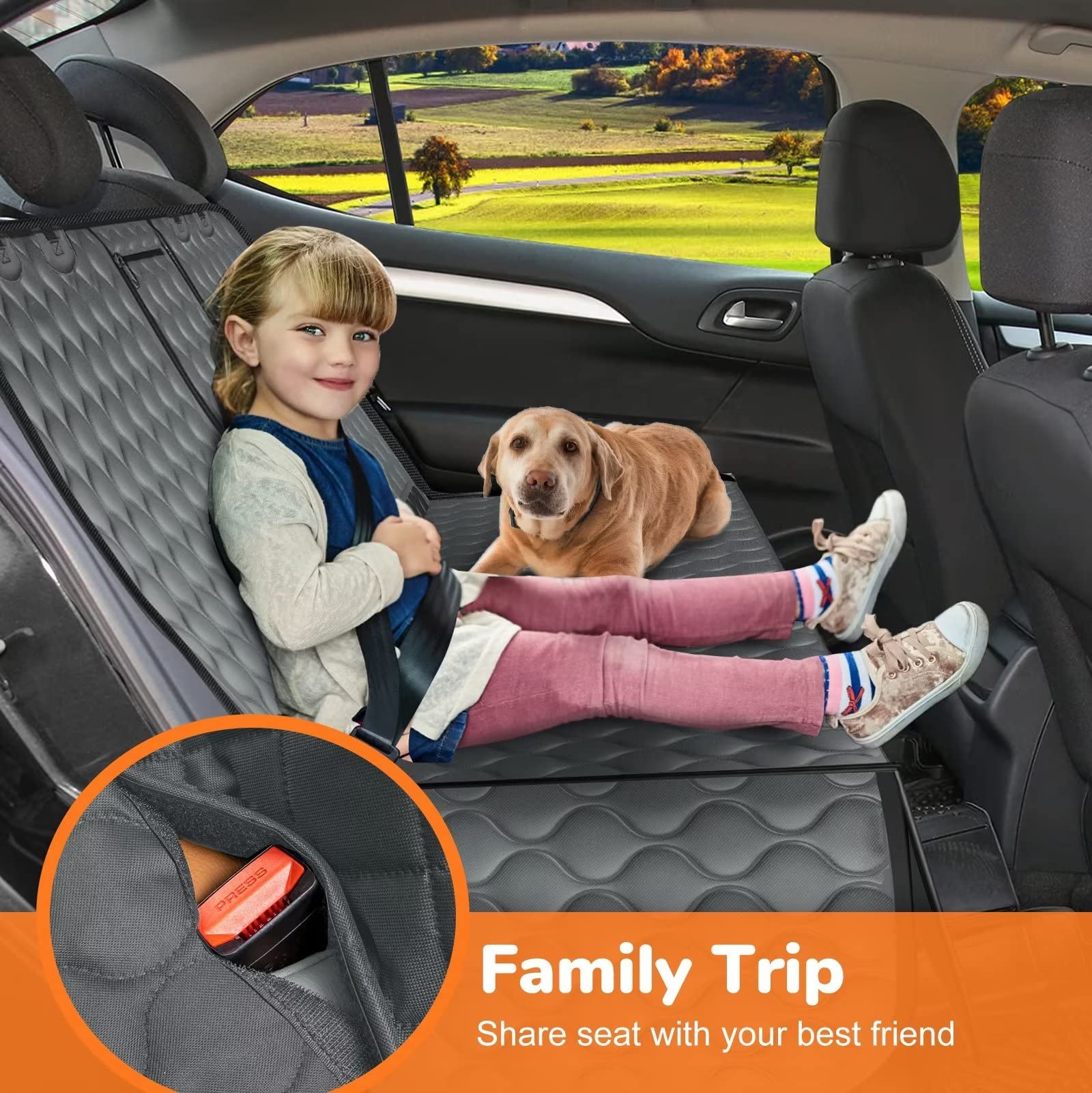 URPOWER Dog Car Seat Cover for Back Seat - Waterproof Dog Bench Cover Fits Middle Armrest for Full Size SUVs & Trucks, Nonslip B