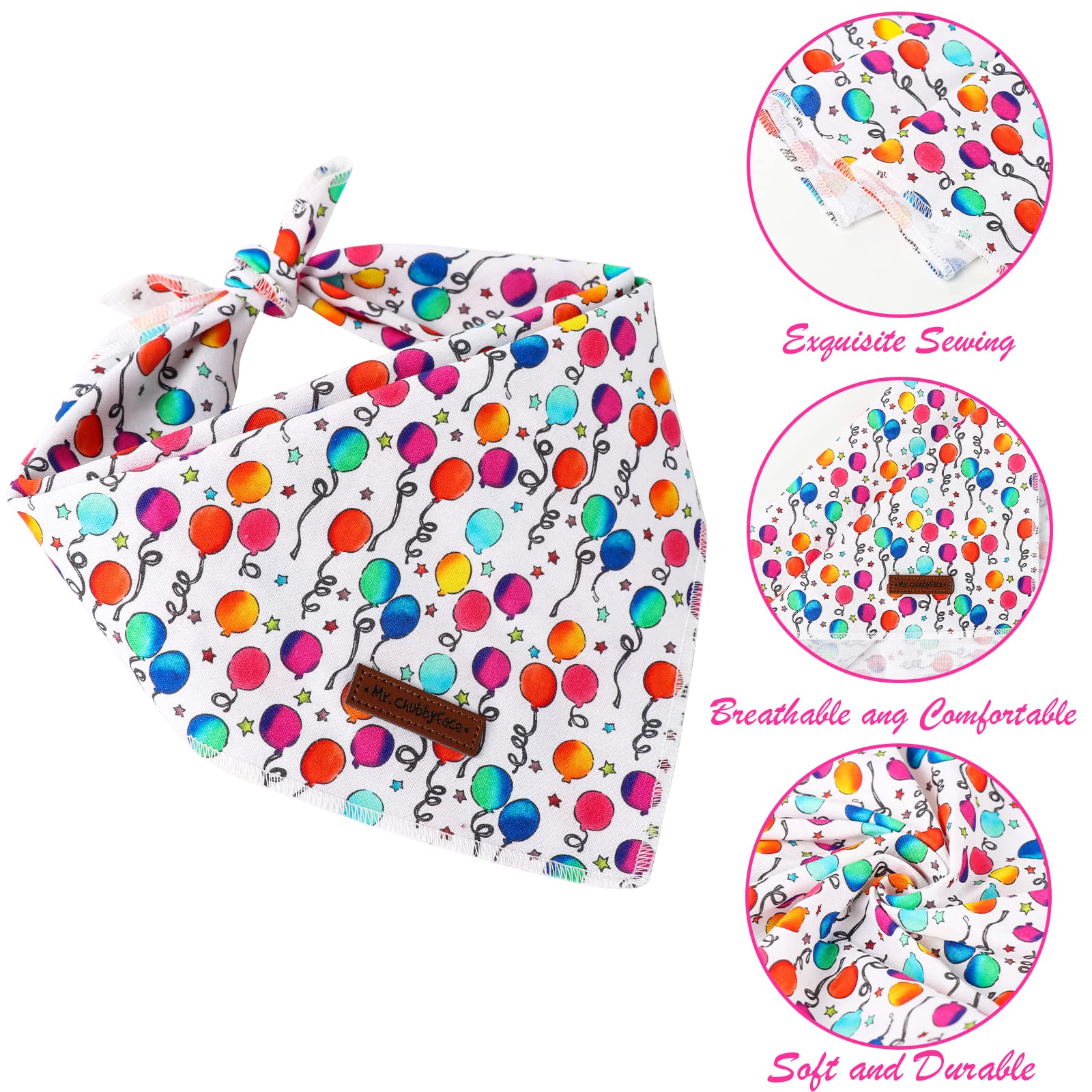 Mr. Chubbyface Birthday Dog Bandanas Reversible Triangle Bibs Scarf Accessories For Dogs Cats Pets C:Balloon