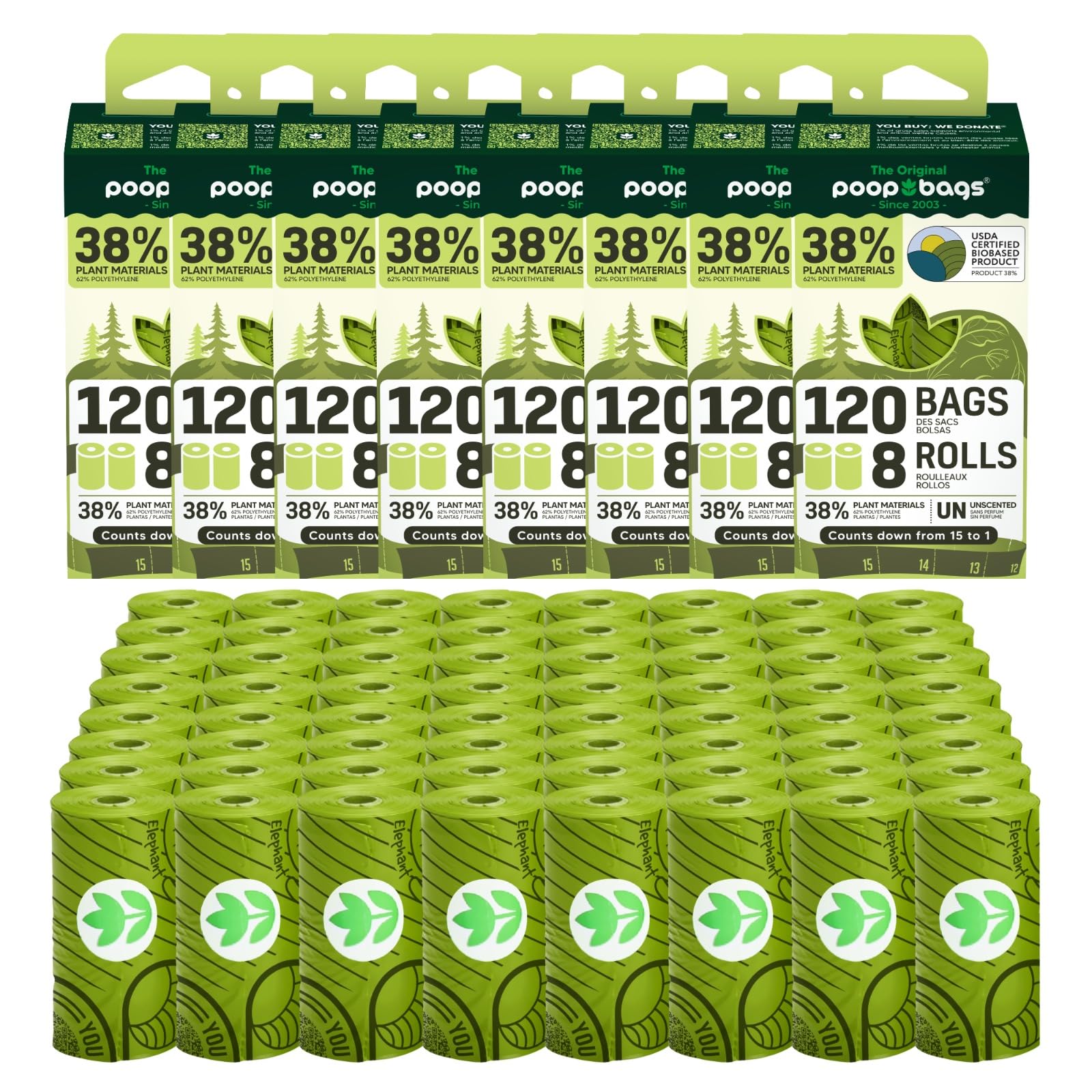 The Original Poop Bags Dog Poop Bags Rolls - 38% Plant-Based, Usda Certified, Unscented, Leak-Proof & Durable Waste Bags For Dog