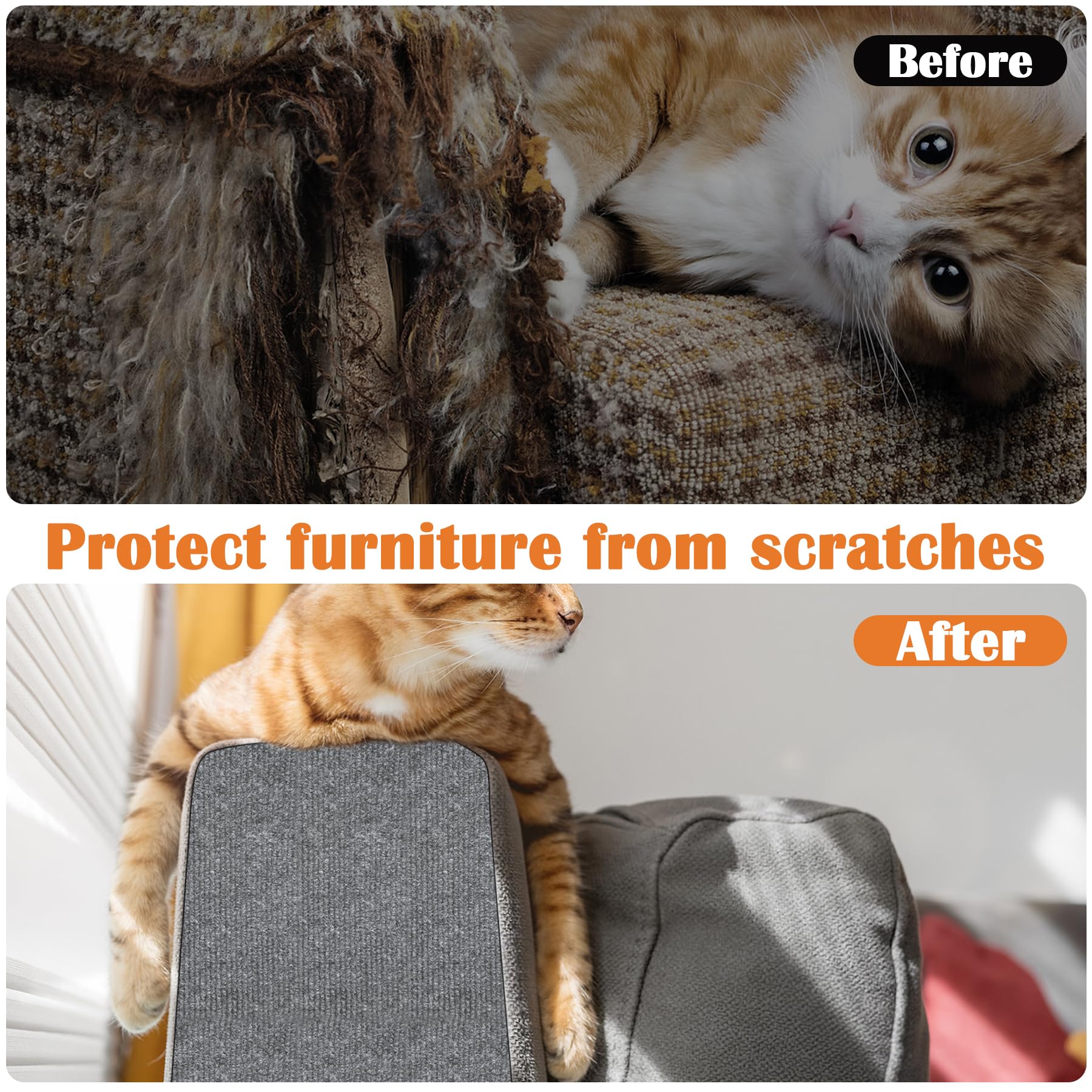 Inchoco Cat Scratch Furniture Protector - 78.7'' X 15.8'' Trimmable Self-Adhesive Cats Claws Scratch Pads, Sisal Diy Climbing Co