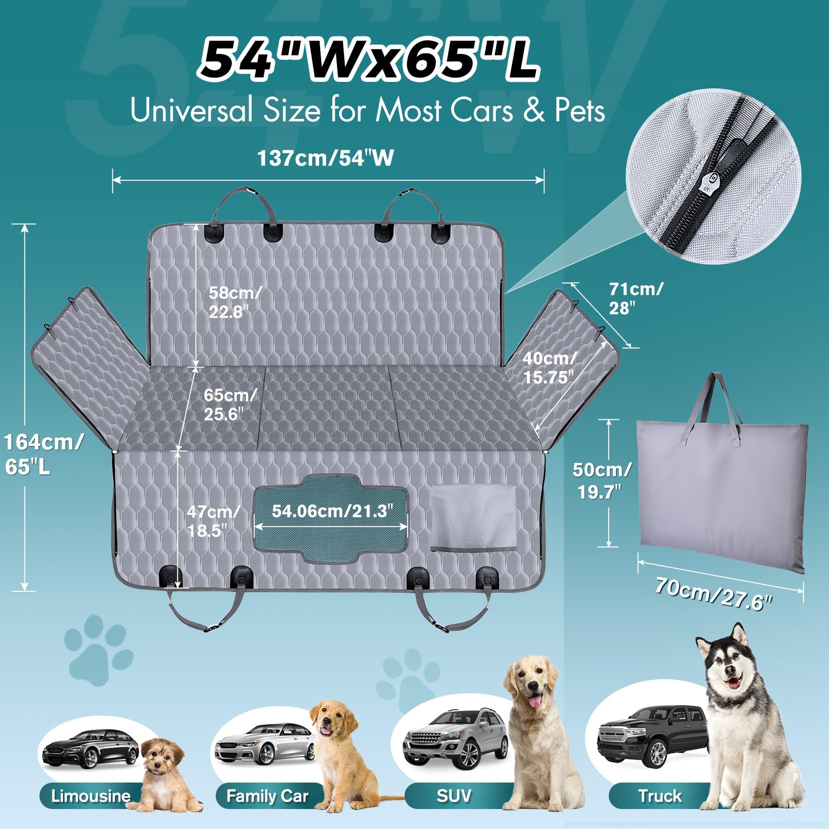 Chumajor Back Seat Extender For Dogs-Supports 400Lb,Waterproof Dog Car Seat Cover Hard Bottom-Detachable,600D Heavy Duty Scratch