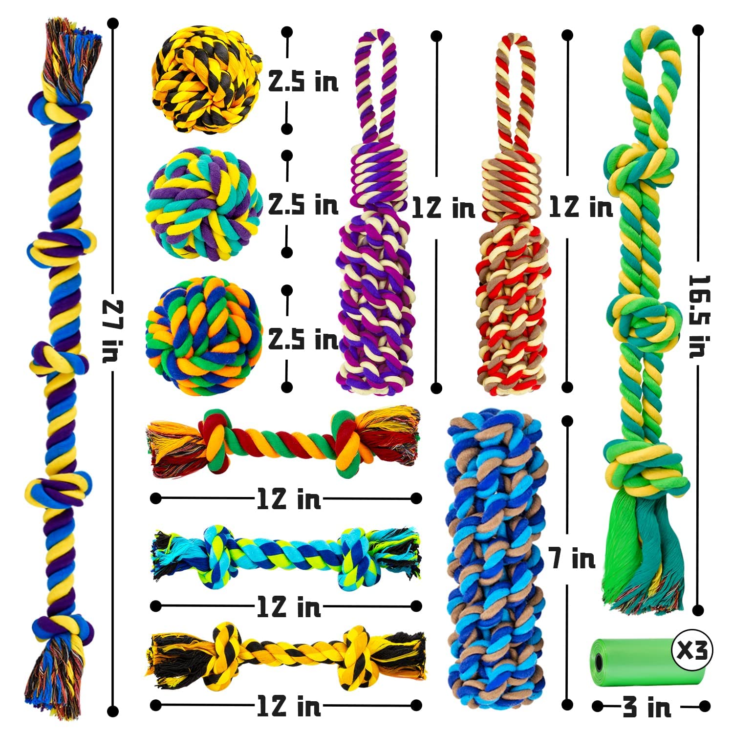 Xl Dog Chew Toys For Aggressive Chewers Large Breed, 14 Pack Tough Indestructible Dog Toys For Aggressive Chewers, Durable Puppy Chew Toys For Teething, Heavy Duty Cotton Dog Rope Toys For Large Dogs