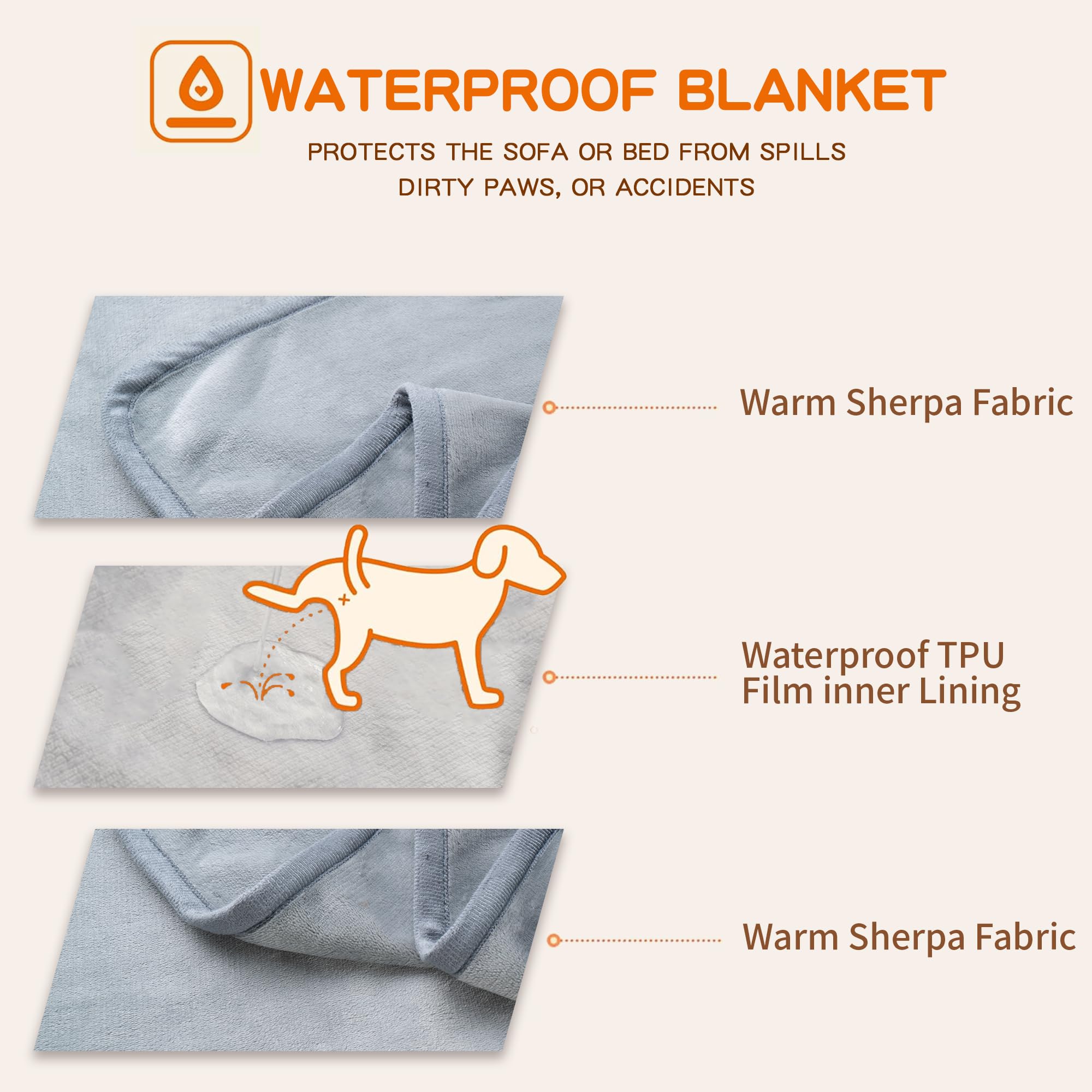 Capt.Snooze 50X60 Inch Light Gray Pet Blanket For Medium/Large Dogs - Reversible Soft Fluffy Waterproof Flannel Dog Bed Blanket,