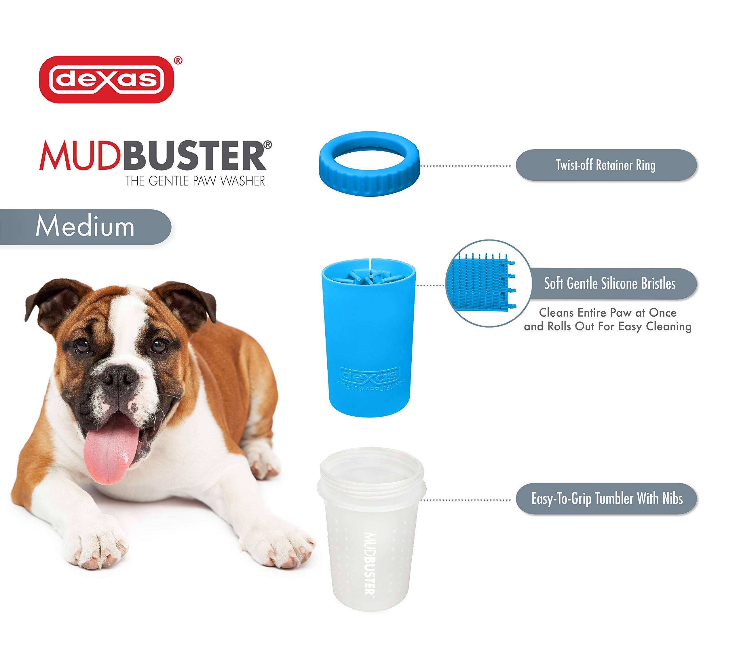 Dexas Mudbuster Portable Dog Paw Washer/Paw Cleaner, Medium, Pro Blue