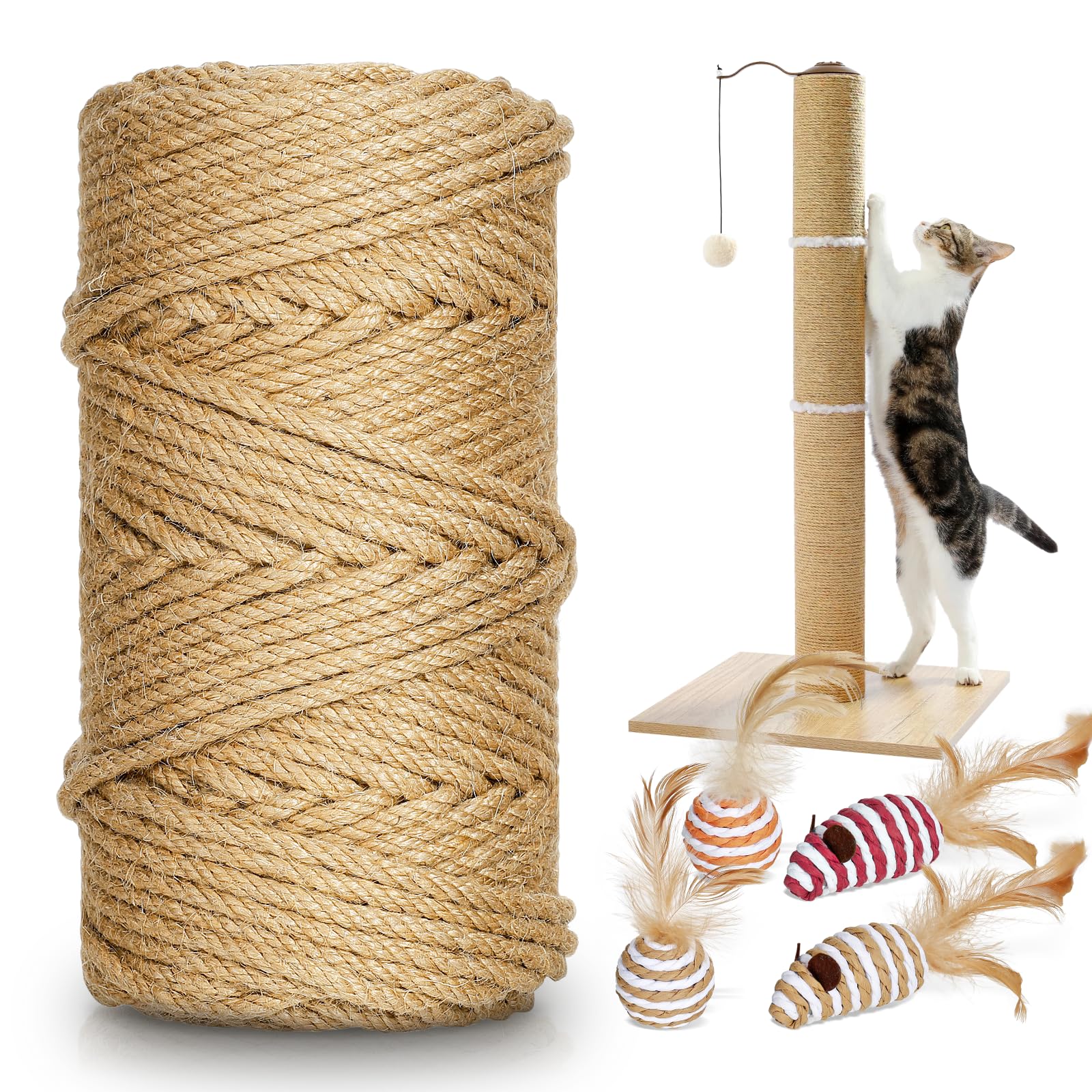 164 Ft/50 M Sisal Rope For Cat Scratcher, 1/4 Inch/ 6 Mm Thick Twine For Cat Scratching Post Cat Tree Replacements Diy Craft Pro
