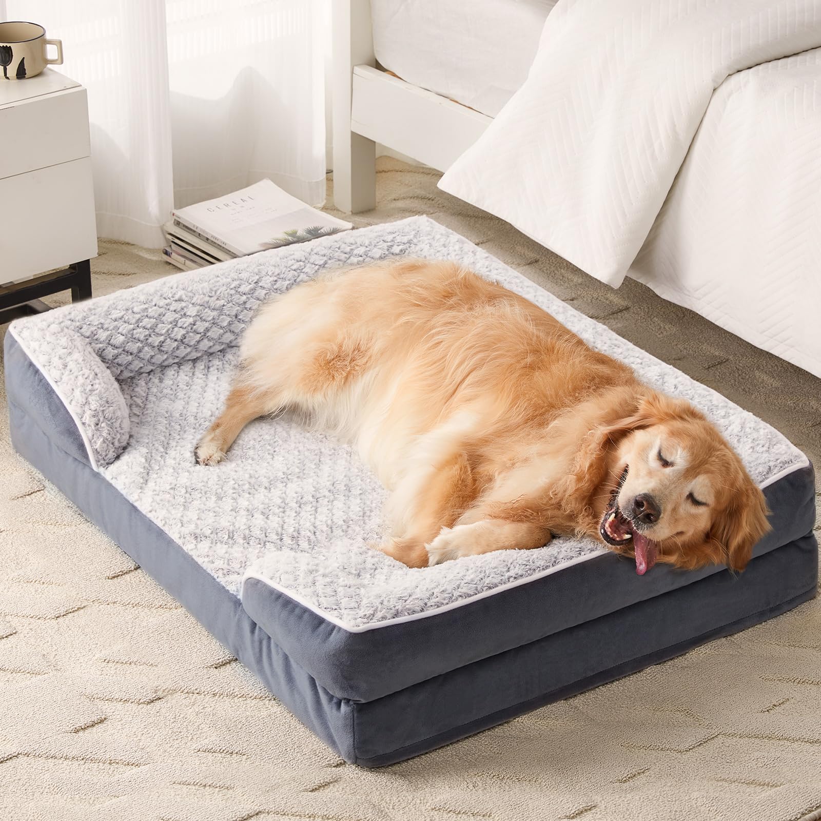 Lextro Orthopedic Dog Bed For Large Dogs, Egg Crate Foam Bed For Large Dogs, Equipped With Removable Waterproof Pillow Cover And