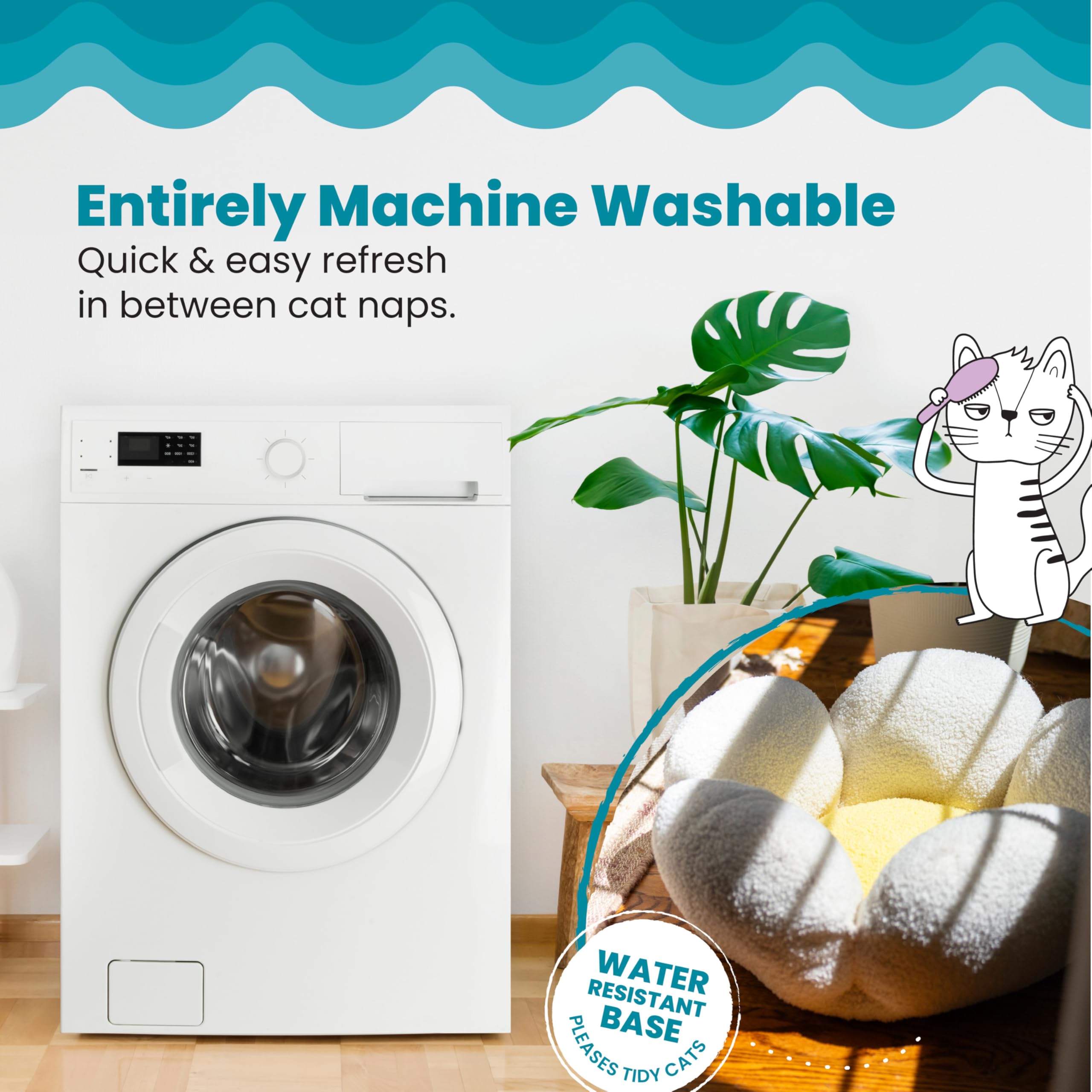 Catstages Purrfect Petals Washable Flower Shaped Round Cat Bed For Indoor Cats, Plush, White