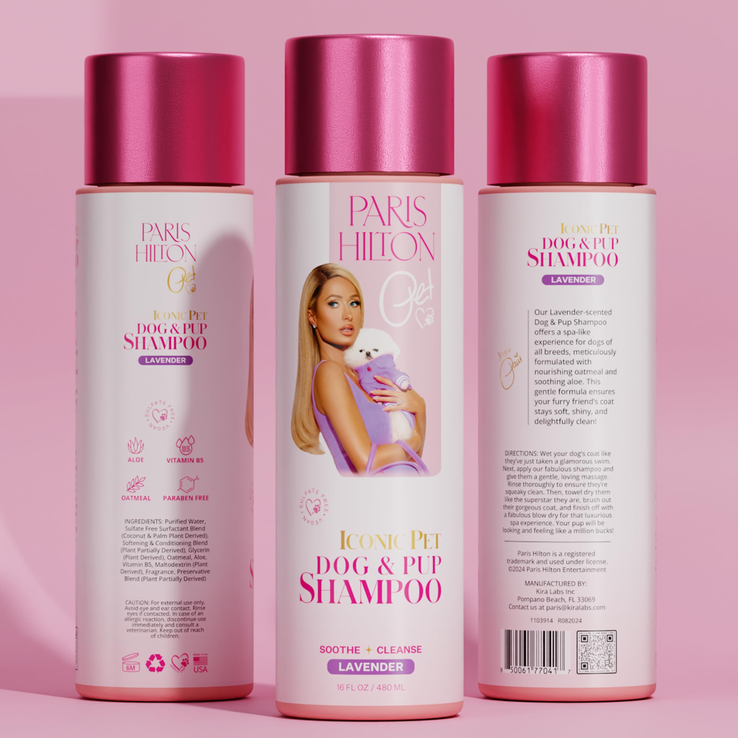 Paris Hilton Dog Shampoo - Gentle Calming Lavender Scent, Sulfate-Free Vegan & Hypoallergenic for All Dog Breeds, with Oatmeal &