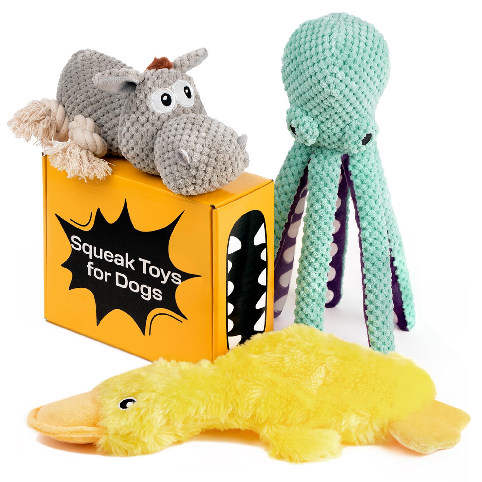 Petspy Squeaky Stuffed Dog Toy Pack - 3 Dog Chew Toys For Large, Medium, Small Dogs And Puppies- Rope Donkey, Plush Octopus, Cri