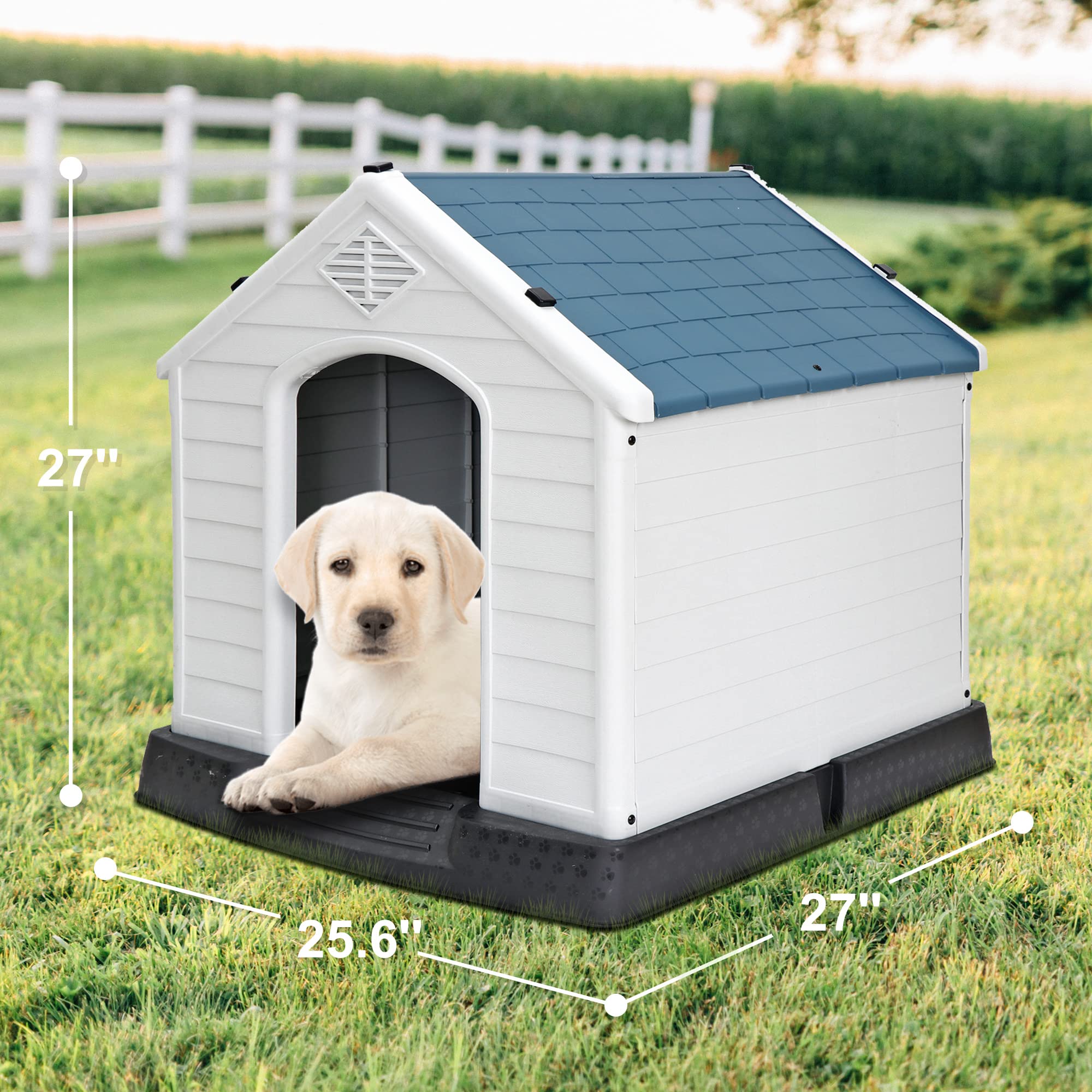 Zeny Plastic Dog House - Waterproof Dog Kennel With Air Vents And Elevated Floor All Weather Indoor Outdoor Insulated Doghouse P