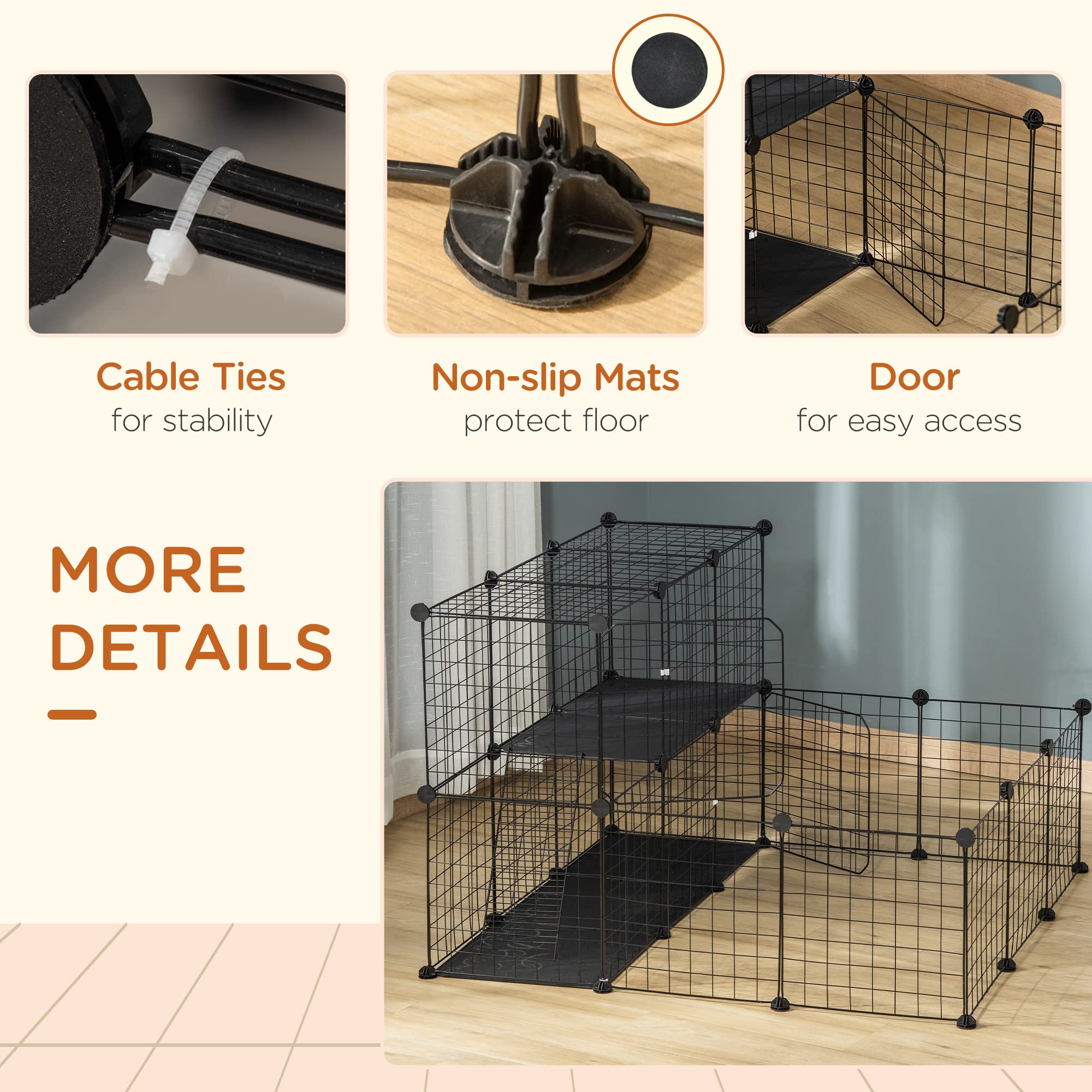 Pawhut Pet Playpen W/ Door Customisable Fence For Guinea Pigs Hamsters Chinchillas Hedgehogs - Black