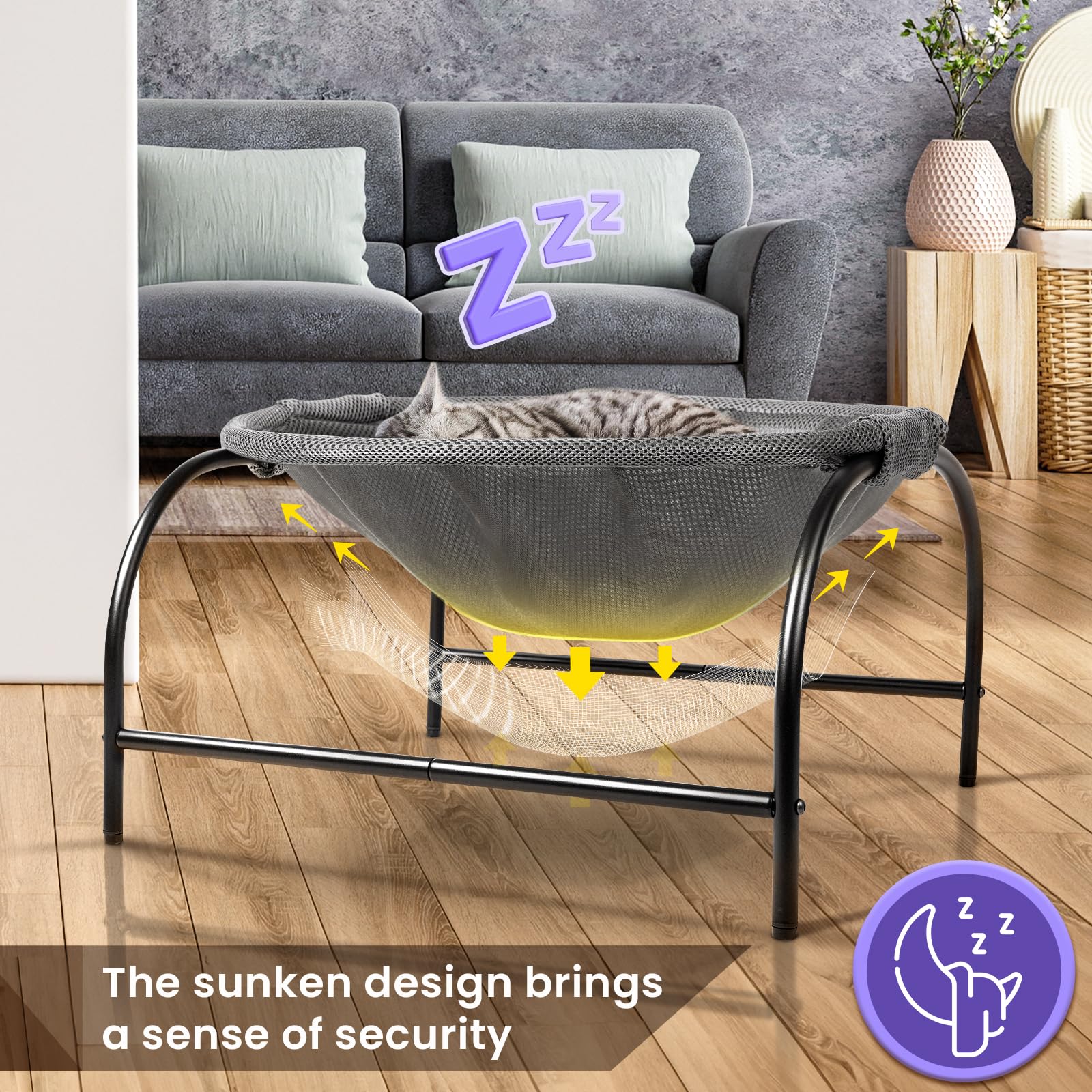 Junspow Cat Bed [Large Size] Dog Bed Pet Hammock Bed Free-Standing Cat Sleeping Cat Supplies Pet Supplies Whole Wash Stable Structure Detachable Excellent Breathability Easy Assembly