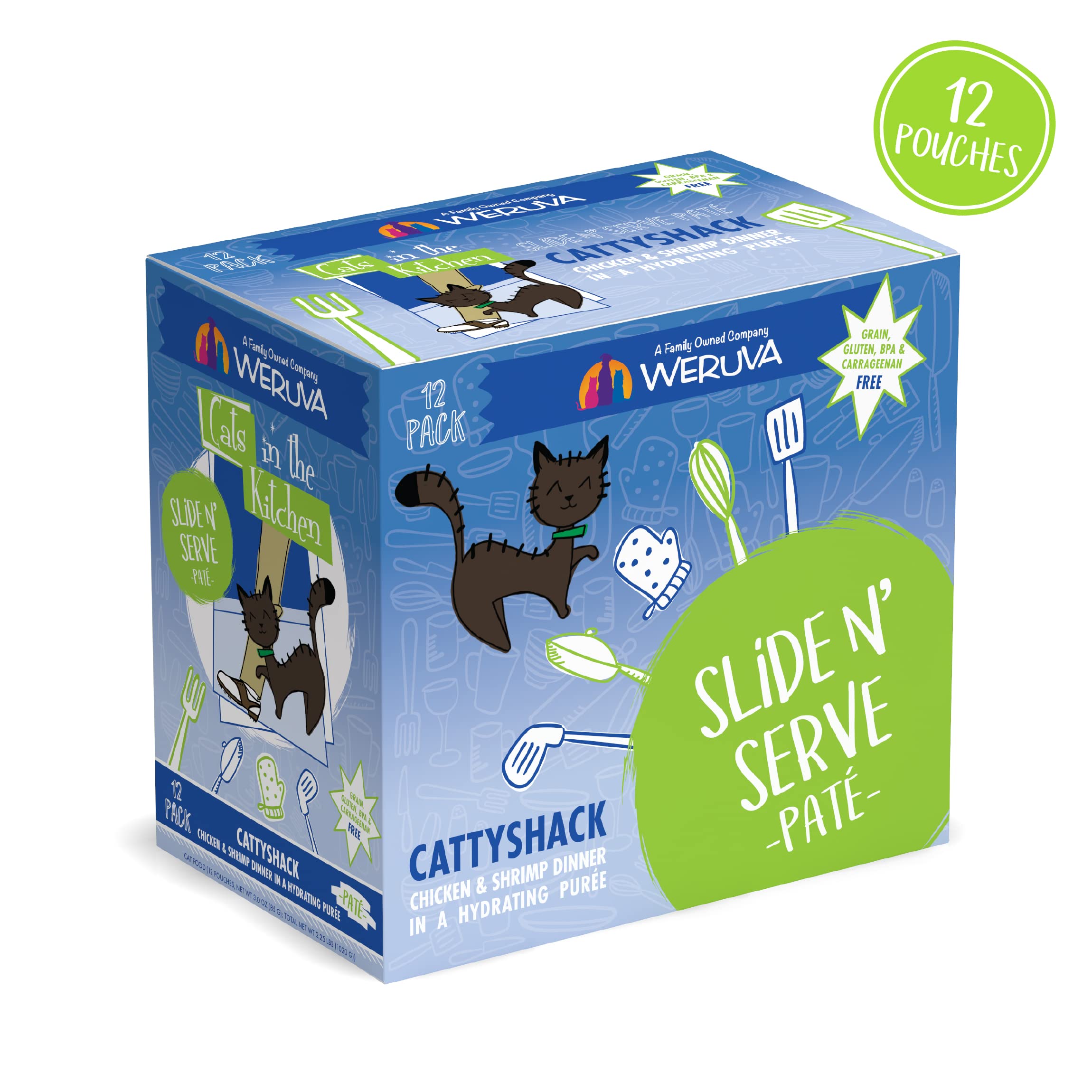 Weruva Cats in The Kitchen Slide N Serve Grain-Free Natural Wet Pate Cat Food Pouches, Cattyshack, 3oz Pouch (Pack of 12)