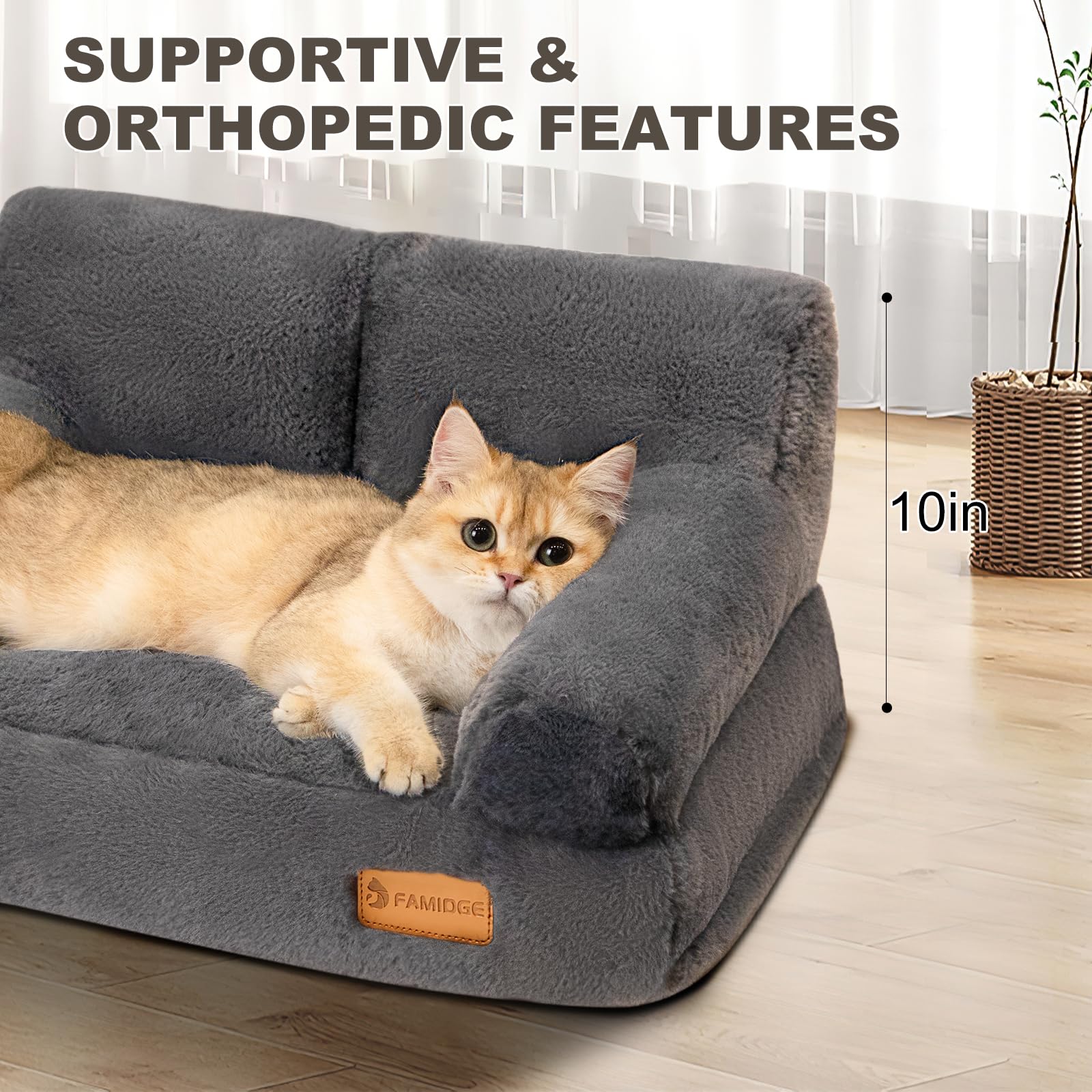 Famidge Cat Couch Bed, Fluffy Cat Bed For Indoor Cats, Calming Pet Sofa Bed Puppy Sleeping Bed, Cute Dog Couch For Small Cats &