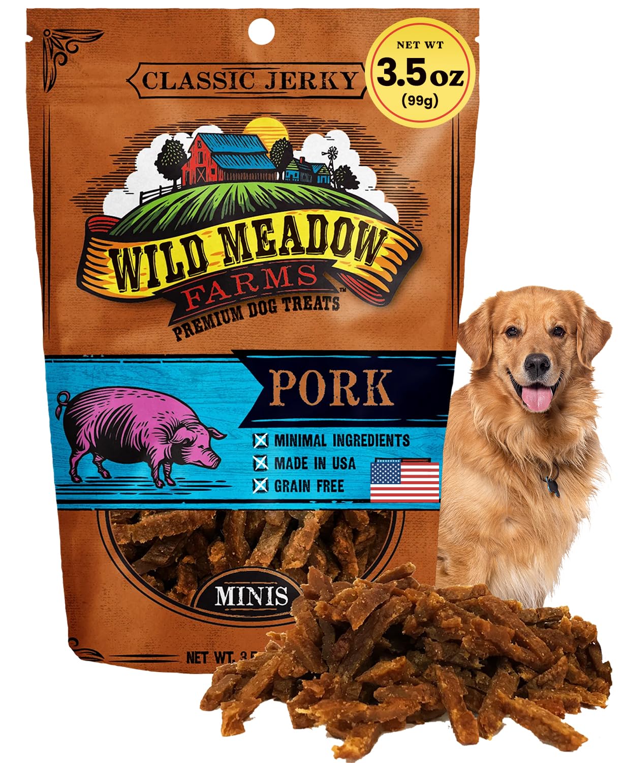 Wild Meadow Farms - Classic Pork Minis, Soft Jerky Training Treats for Dogs, Grain-Free, All-Natural & Perfectly Sized for Train