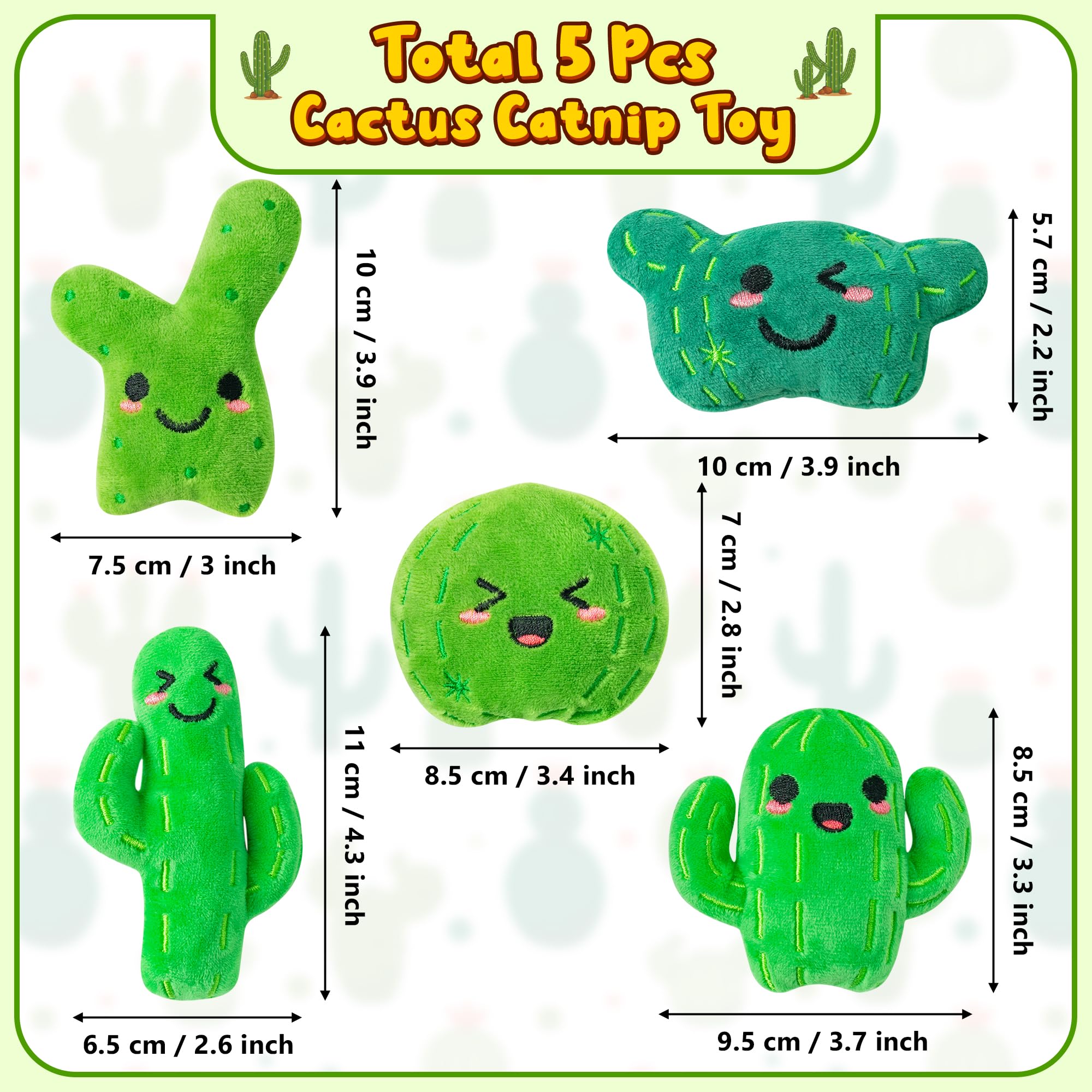 Mallmall6 Catnip Toys For Cat - 5Pcs Cactus Prickly Plants Catmint Interactive Kitten Toy For Indoor Cats, Cute Soft Green Pet S