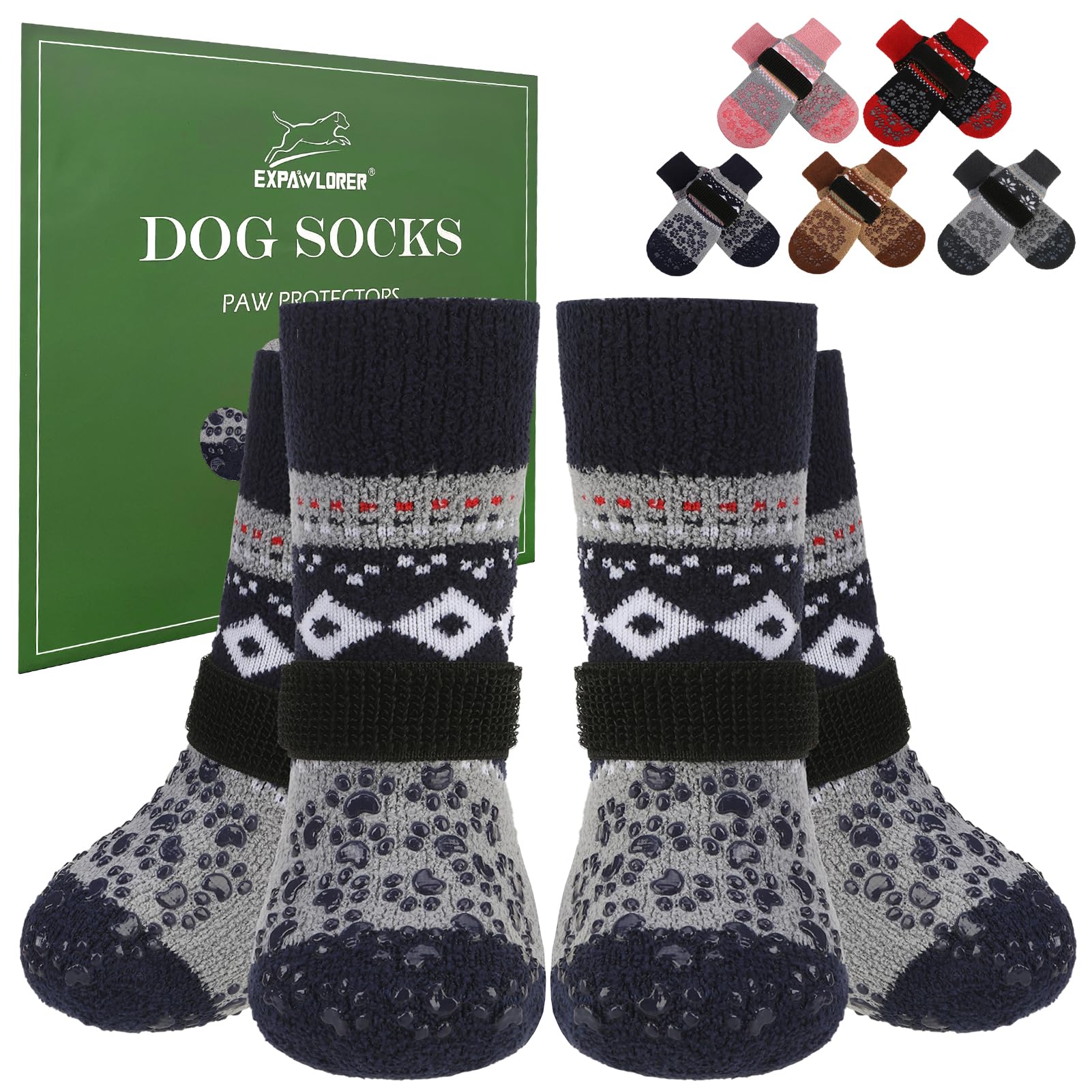 EXPAWLORER Anti Slip Dog Socks to Prevent Licking Paws, Fuzzy Dog Boots & Paw Protectors, Dog Booties for Winter, Dog Shoes for 