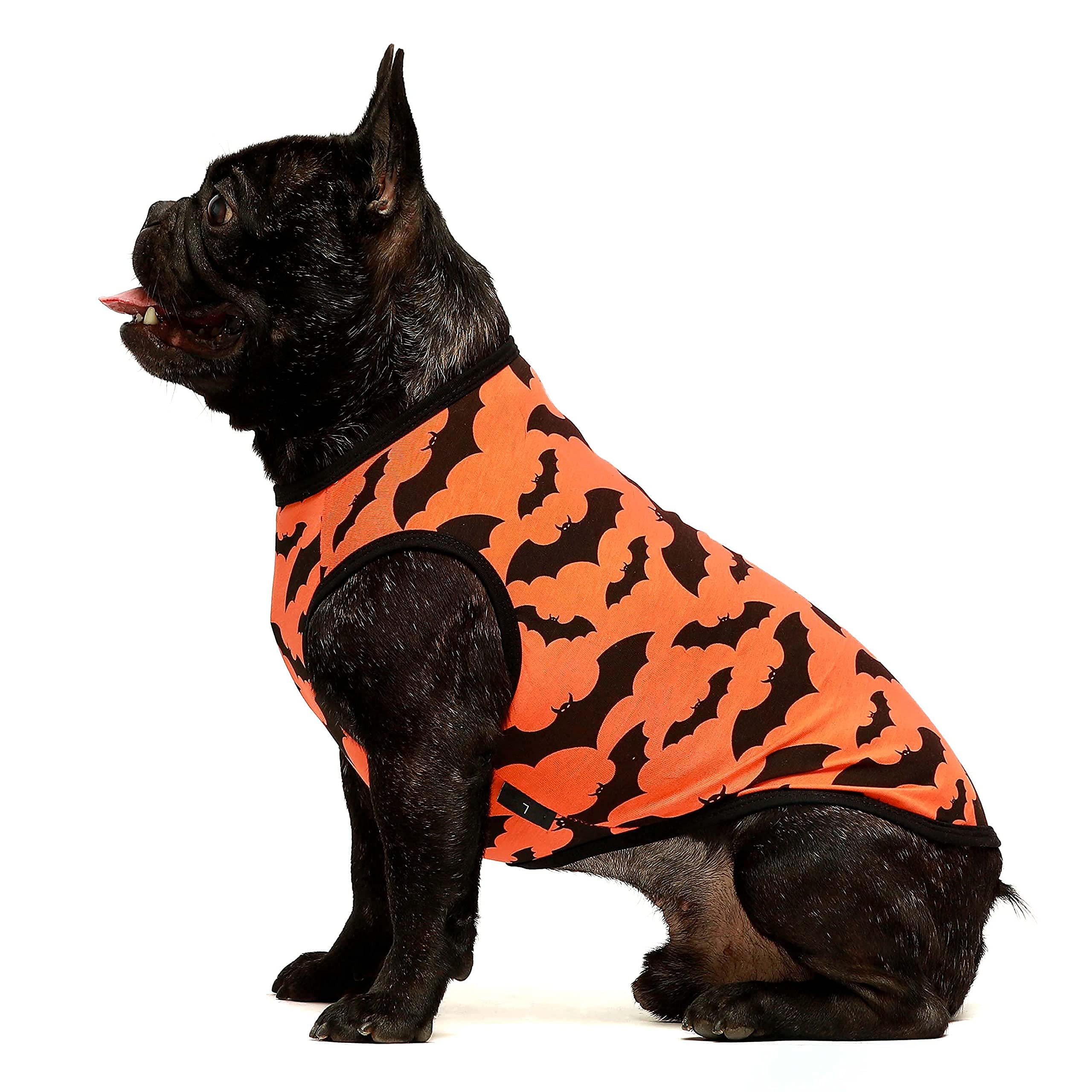 Fitwarm 100% Cotton Halloween Dog Clothes Scary Bat Dog Costumes Doggie Shirts Puppy Shirt Pet Vest Tank Top Cat Tee Orange Small