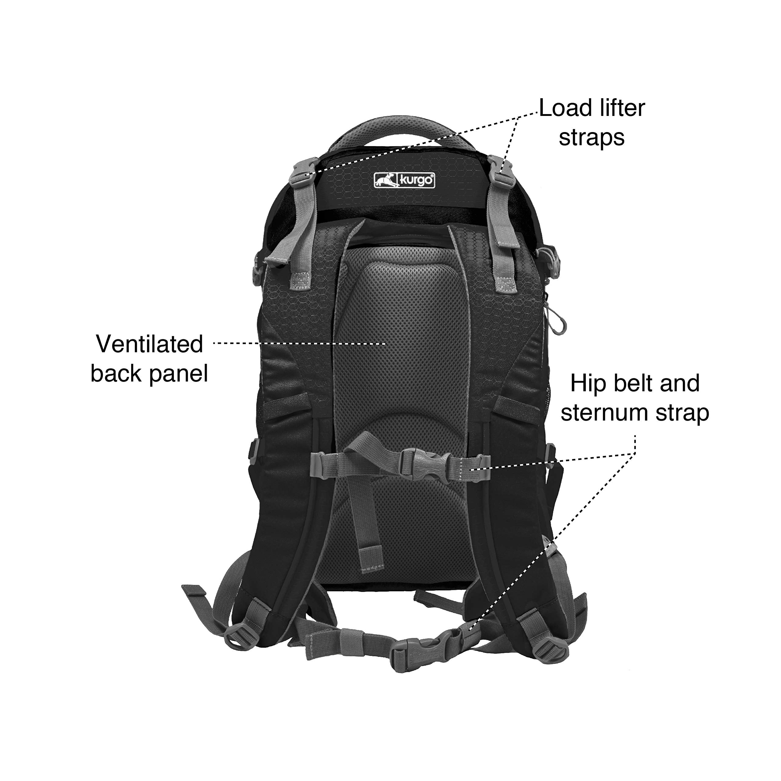 Kurgo G-Train - Dog Carrier Backpack For Small Pets - Cat & Dog Backpack For Hiking, Camping Or Travel - Chest Straps & Hip Belt - Reflective - Two Water Bottle Sleeves - Waterproof Bottom (Black)