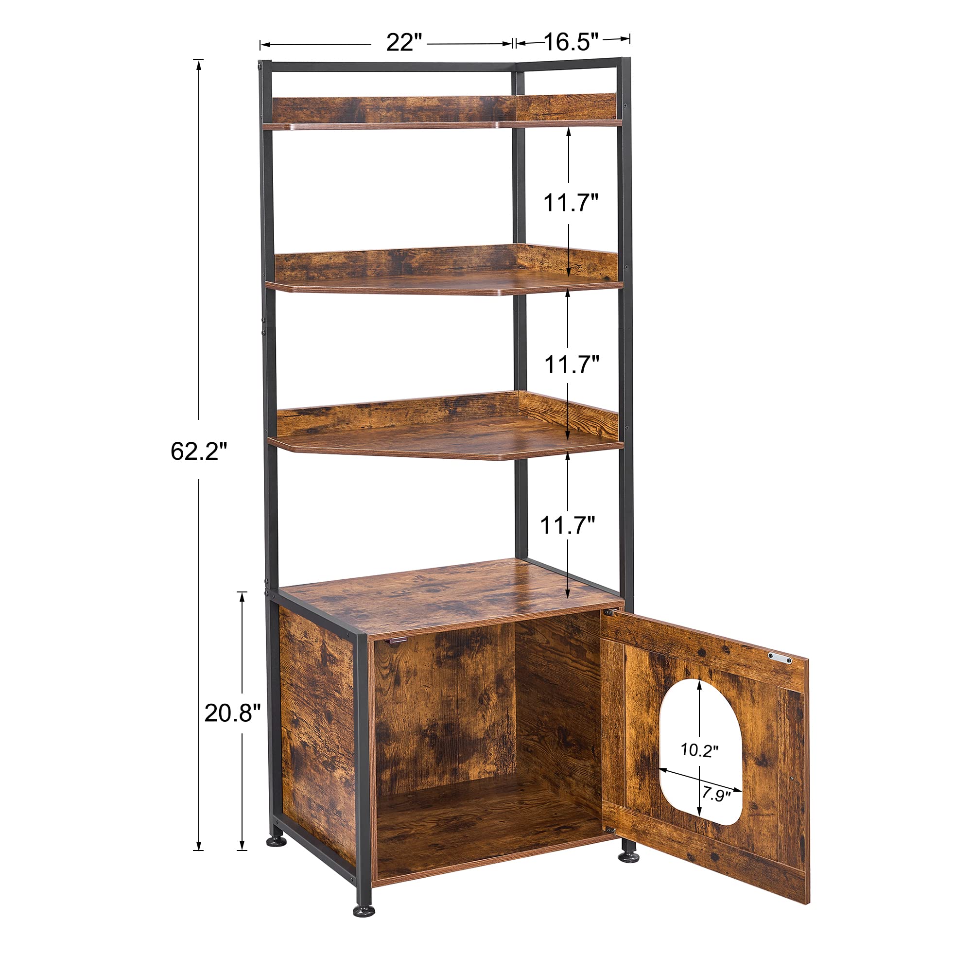 Bewishome Cat Litter Box Enclosure Furniture, Hidden Litter Box Furniture For Living Room, Large Cat Furniture With 4 Tier Shelv