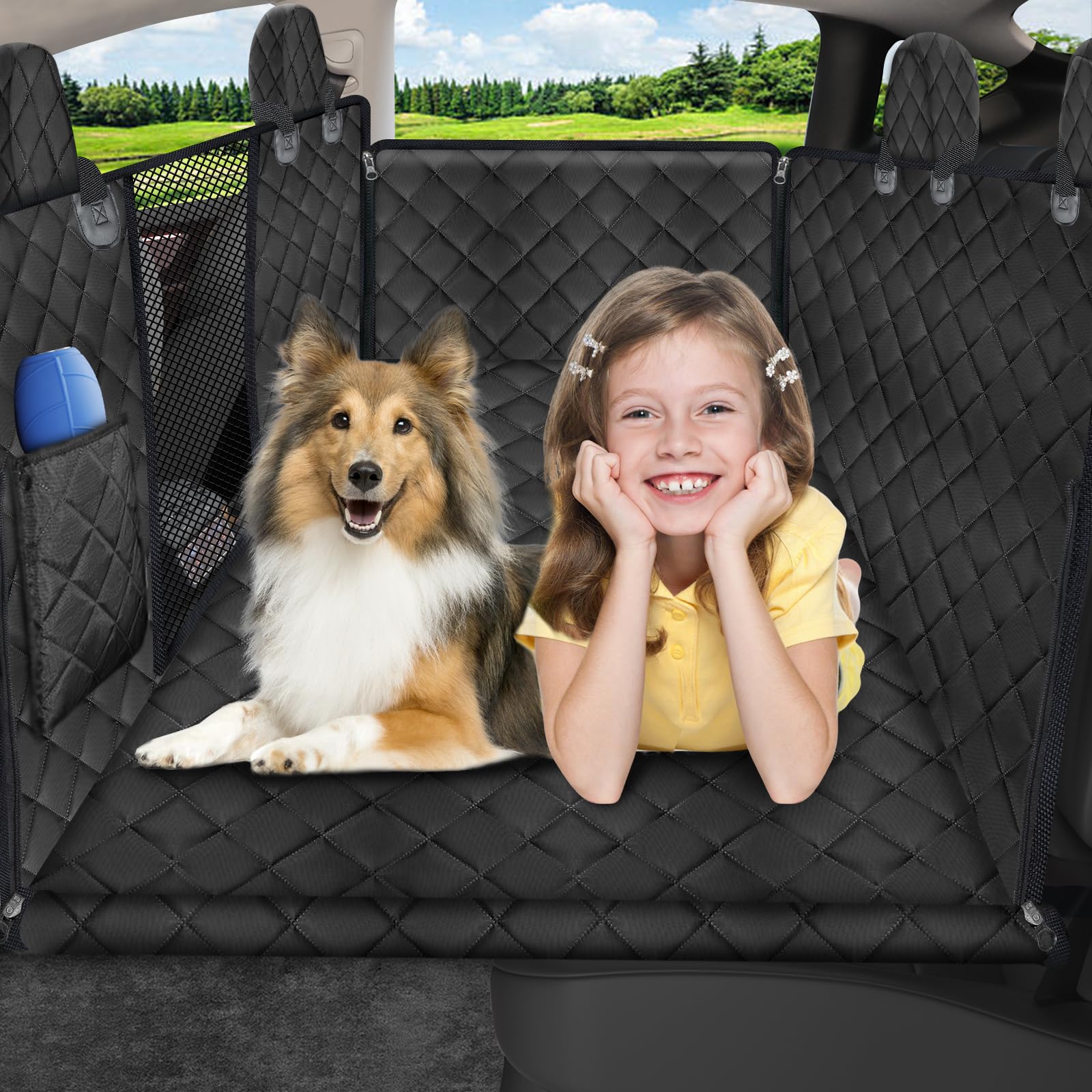 URPOWER Dog Back Seat Extender for Tesla Model Y, Hard Bottom Dog Car Seat Cover Holds 400 lbs, Waterproof Dogs Hammock for Car 