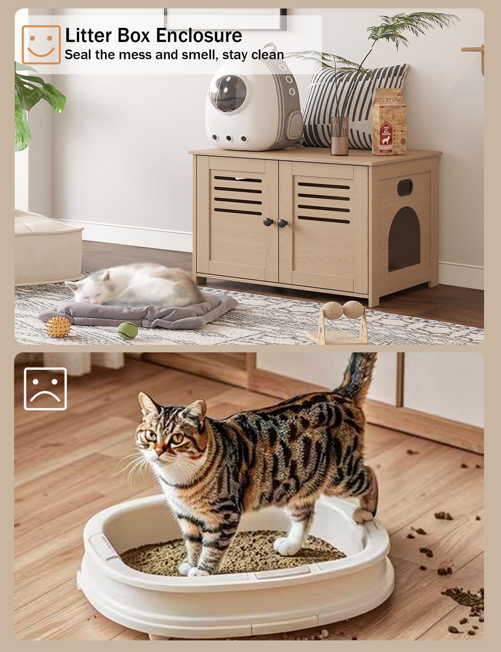 Dinzi Lvj Litter Box Enclosure, Cat House With Good Ventilation, Entrance Can Be On Left Or Right Side, 31.5'' Long Hidden Washr