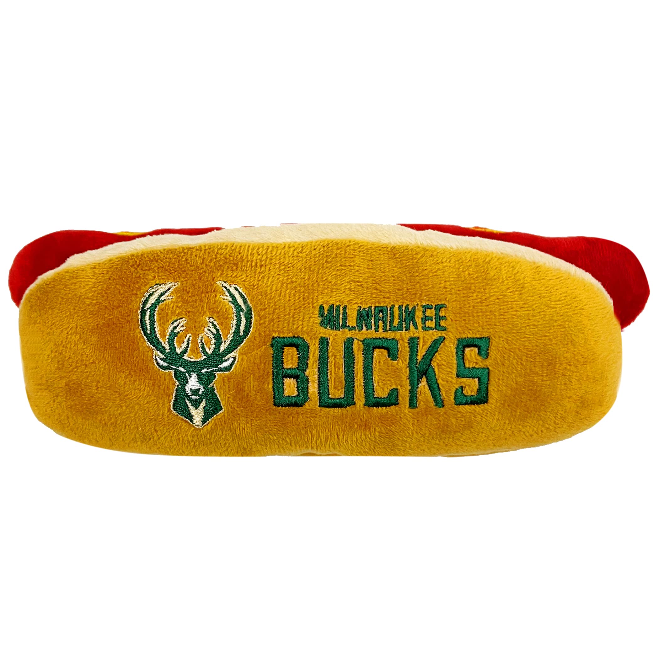 Pets First Nba Milwaukee Bucks Hot Dog Plush Dog & Cat Squeak Toy - Cutest Hot-Dog Snack Plush Toy For Dogs & Cats With Inner Sq