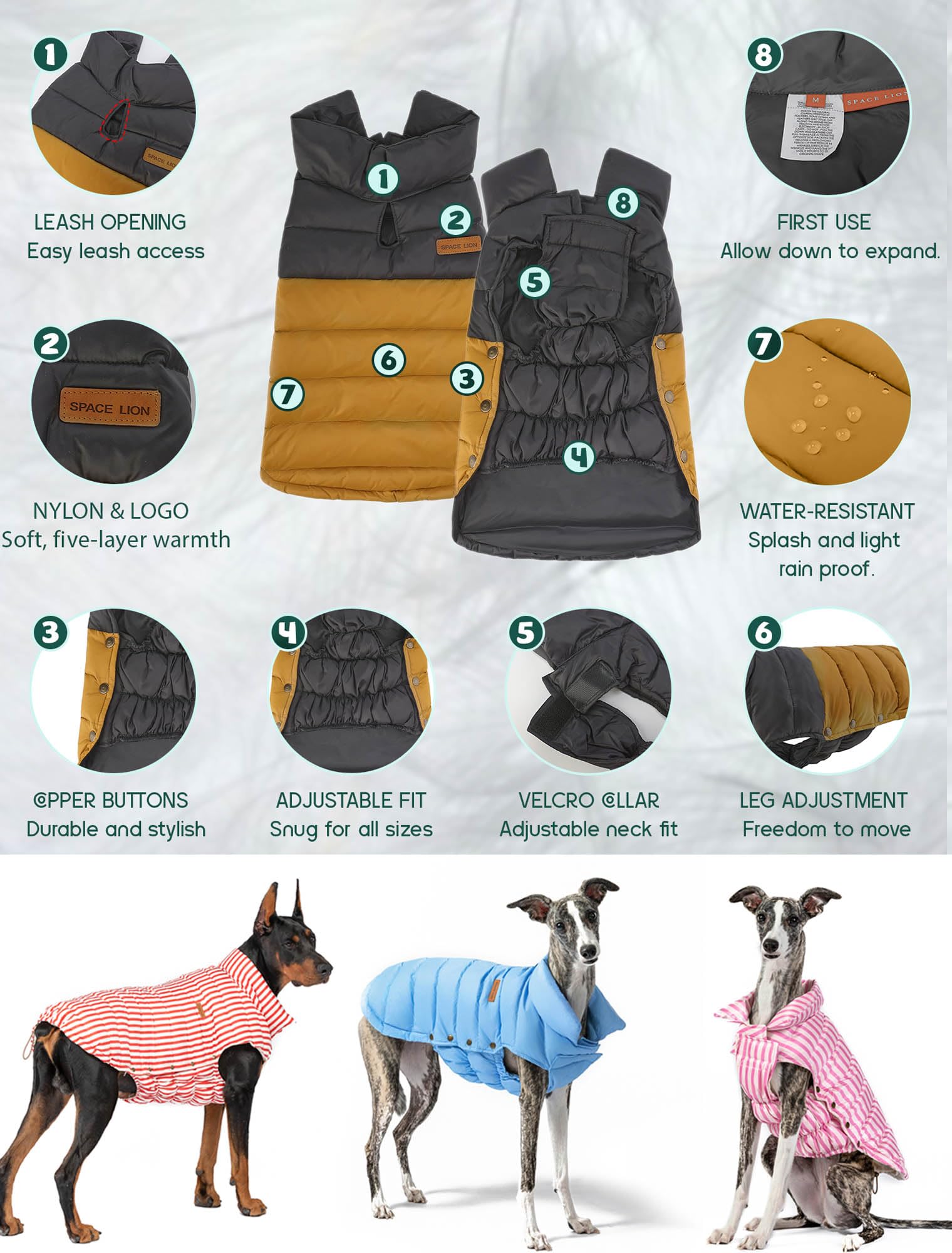 Space Lion Classic Dog Down Jacket, Duck Down Insulation, Sgs Certified, Warm, Lightweight, Water-Repellent, Two-Tone Winter Coa