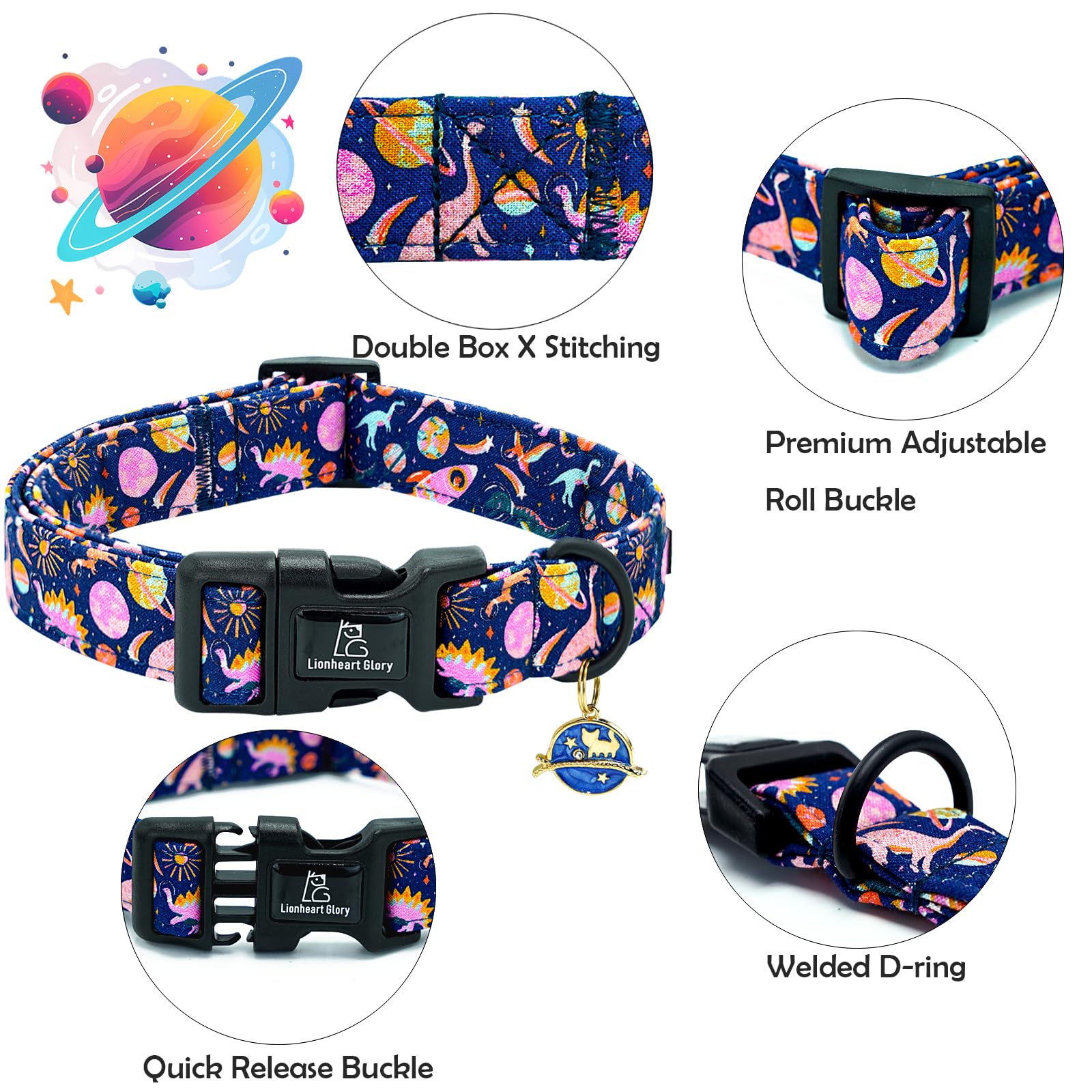 Lionheart Glory Dog Collar Dinosaurs Pattern Cute Collar For Medium Dogs Spring Summer Female Or Male Collars Pets Gift Adjustab