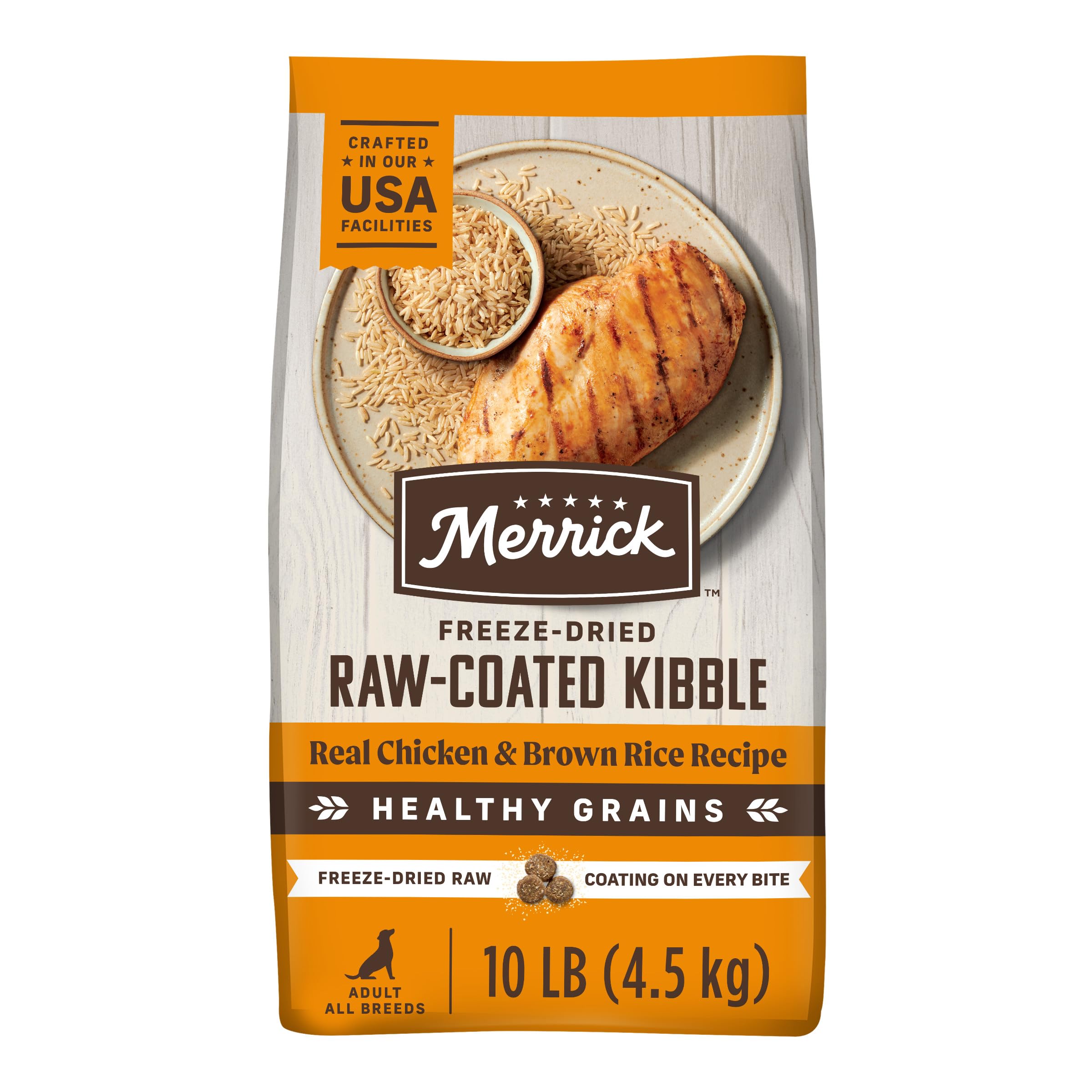 Merrick Healthy Grains Freeze Dried Raw Coated Kibble, Natural High Protein Dog Food, Chicken and Brown Rice - 10.0 lb. Bag