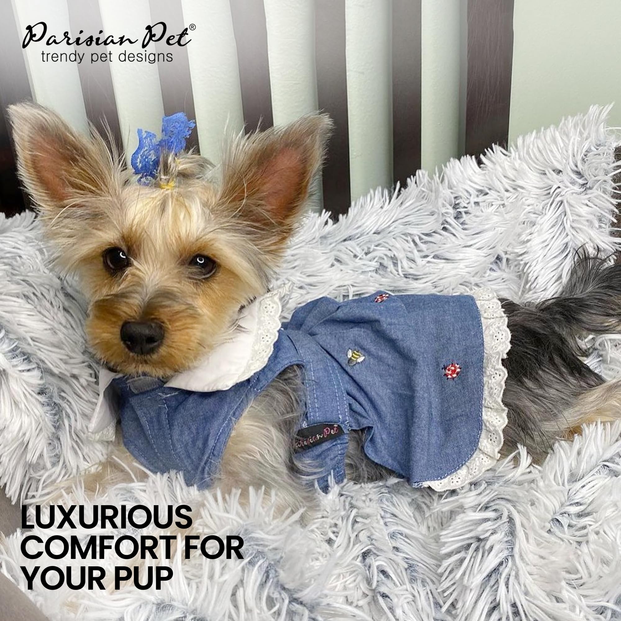 Parisian Pet Chambray Dog Overall Dress - Lightweight And Fashionable Summer Skirt - Sleeveless Clothes For Small Dogs Girl Xs