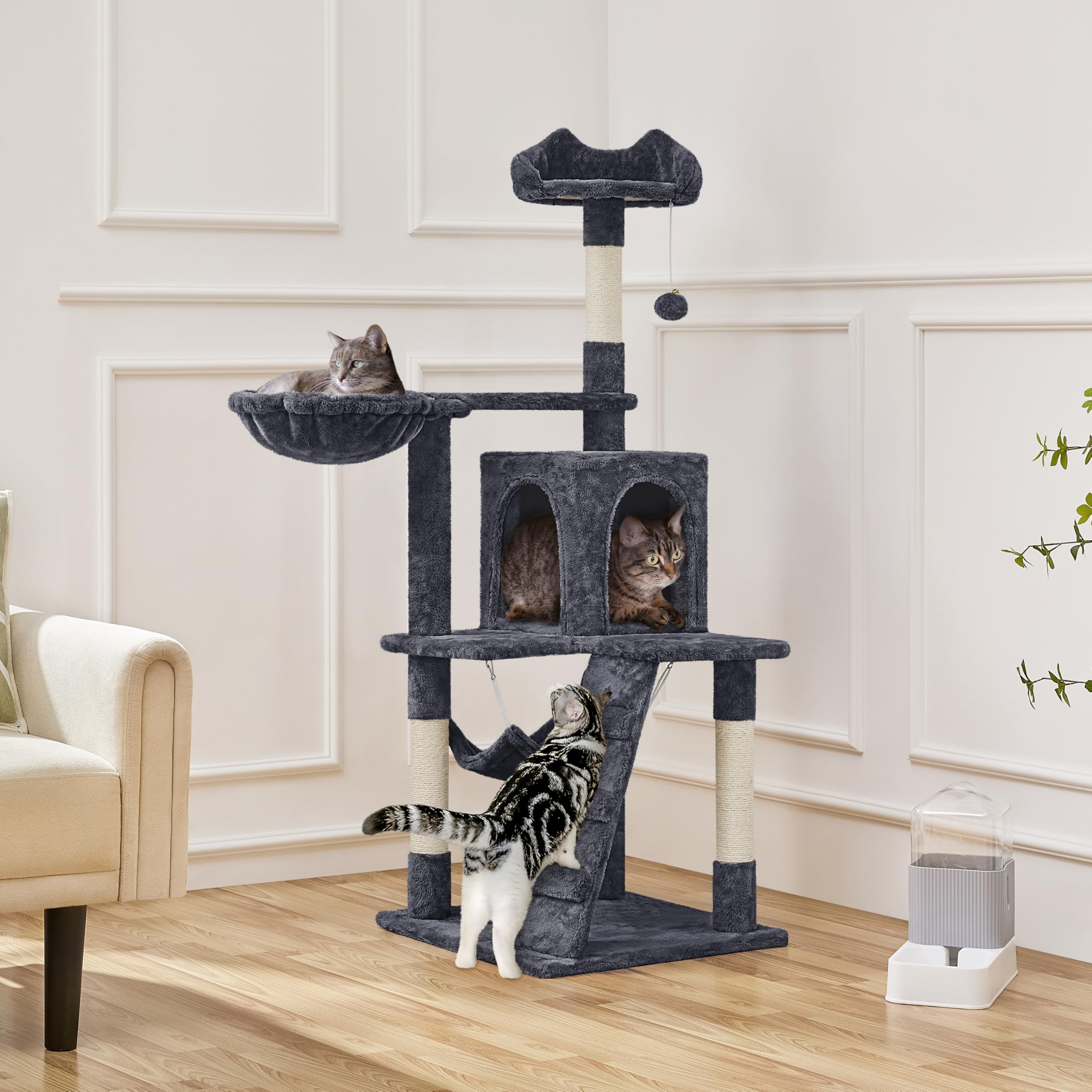 Yaheetech Cat Tree, 54In Tall Cat Tower For Indoor Cats, Multi-Level Cat Furniture With Extended Platform & Basket, Spacious Cat