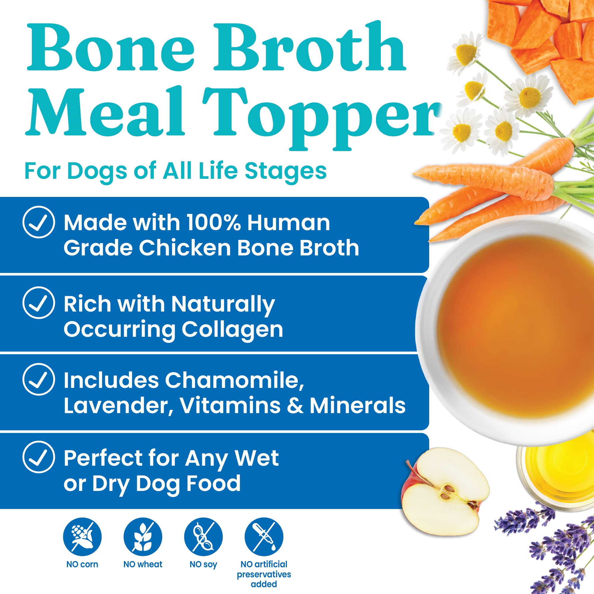 Solid Gold Chicken Bone Broth for Dogs - Grain Free, 96 Fl Oz - Nutrient Dense Gravy Topper for Gut Health & Hydration