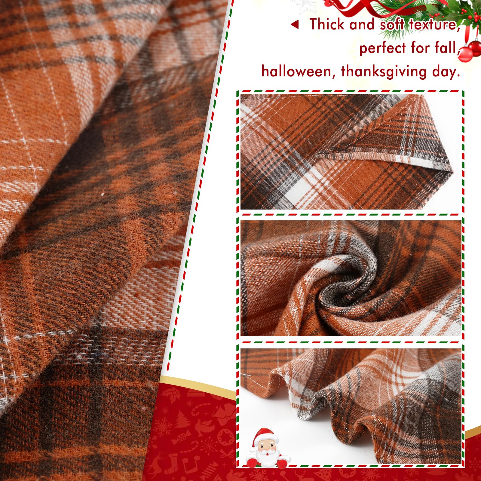 E-Clover Brown Plaid Dog Bandana & Matching Scrunchie-Fall Dog Bandana Triangle Plaid Pet Scarf Bib For Small Dogs Puppy Girl Bo