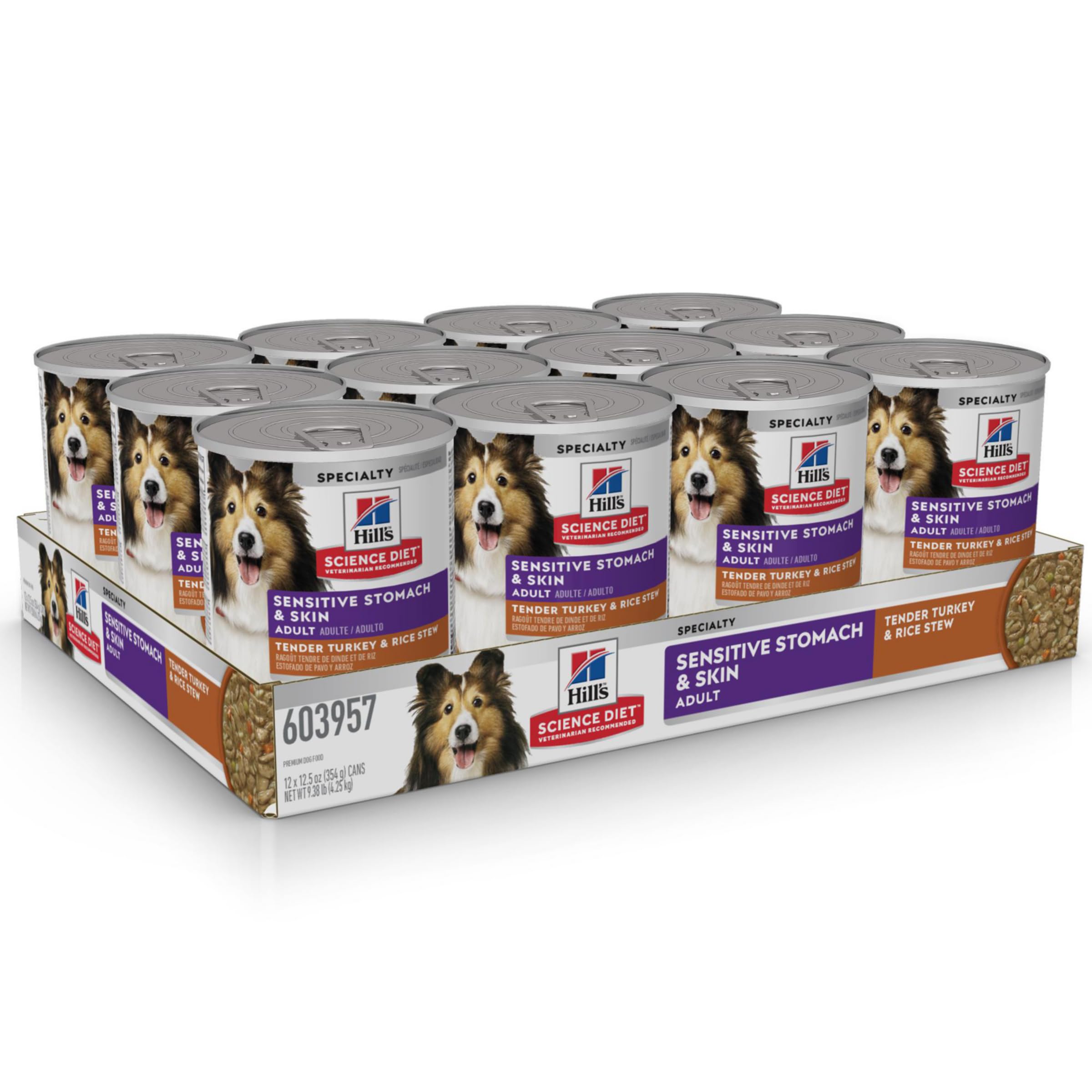 Hills Science Diet Sensitive Stomach & Skin, Adult 1-6, Stomach & Skin Sensitivity support, Wet Dog Food, Turkey & Rice Stew, 1