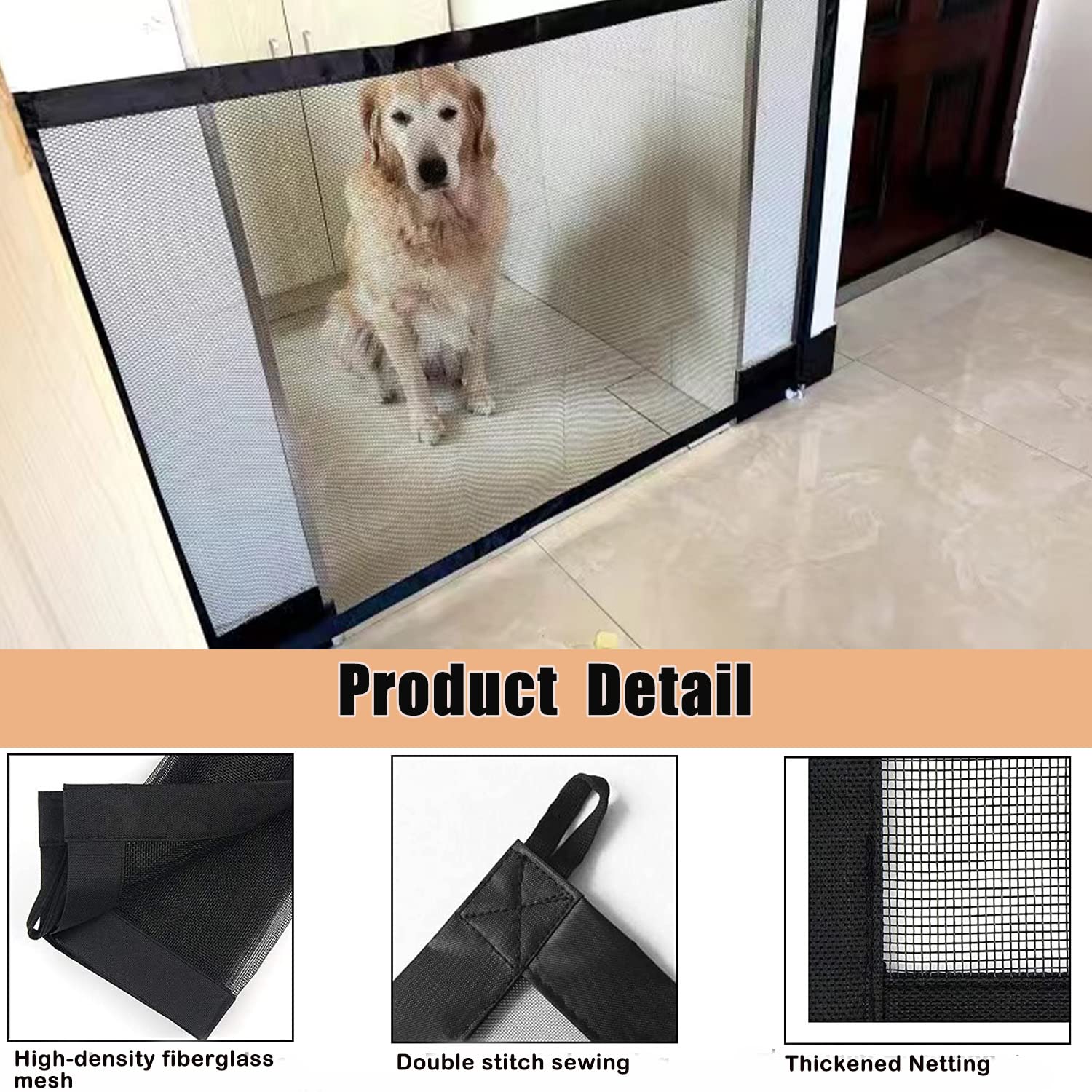 Mesh Dog Gates for Pets, Magic Pet Gate for The House, Portable Indoor Puppy Safety Fence Guard for Stairs and Doorways, Easy In