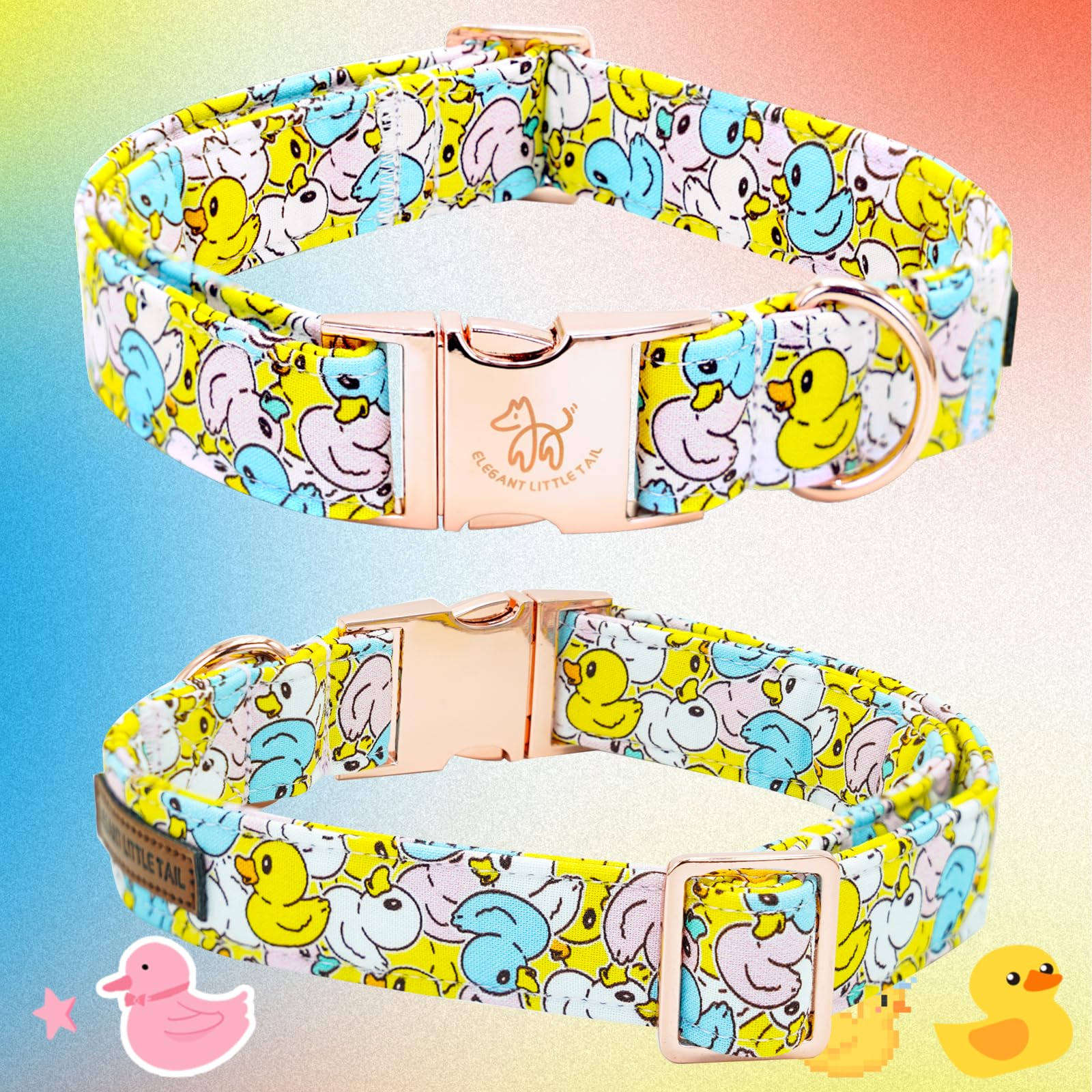 Elegant Little Tail Dog Collar- Cute Duck Dog Collar With Flower For Medium Dogs, Female Adjustable Cotton Summer Pet Flower Pup