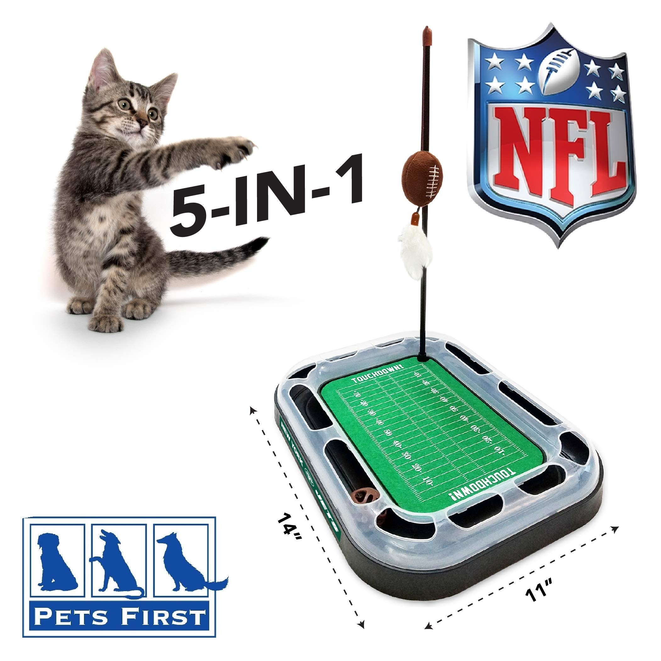 Pets First Cat Scratching Pets First New York Jets Football Field CAT Scratcher Toy with Catnip, Cat Chasing 5-in-1 Kitty Toy, m