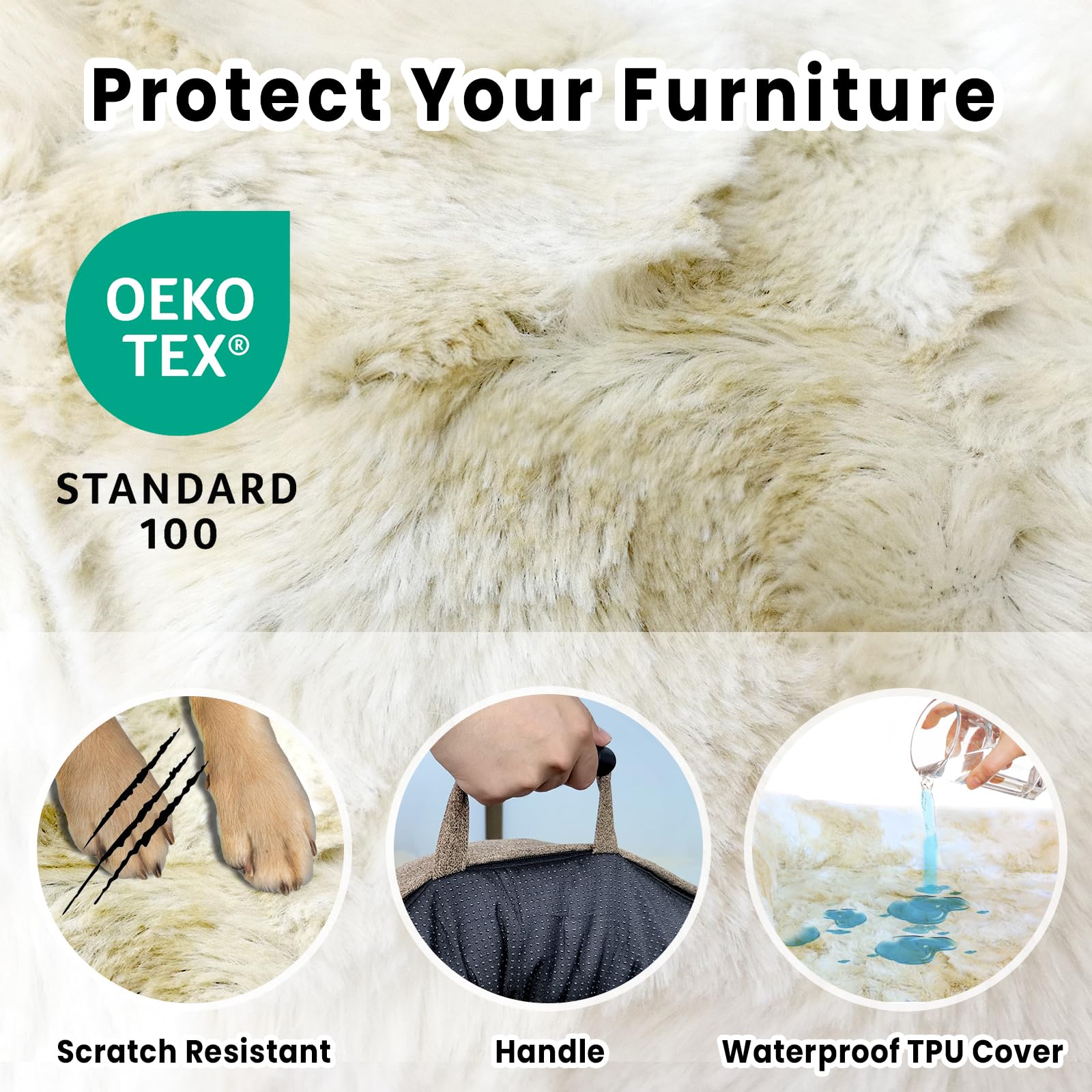 Blunique Calming Dog Couch Bed For Large Dogs, 41 X 37 Inch Waterproof Removable Dogs Mat Couch Cover For Furniture Protector, N