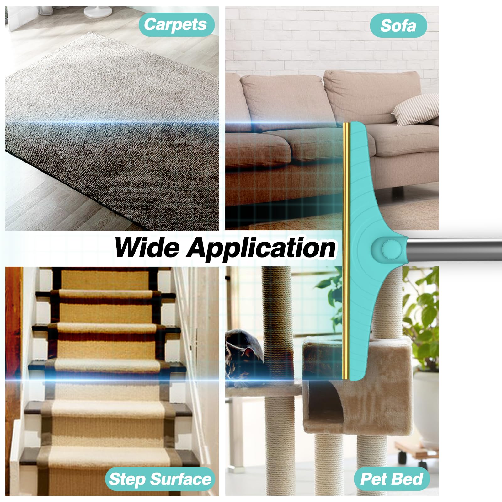 Carpet Rake For Pet Hair Removal, Reusable Cat Dog Hair Remover With 45? Long Handle Advanced Lint Remover Scraper For Carpets, Rugs, Mats, Couch