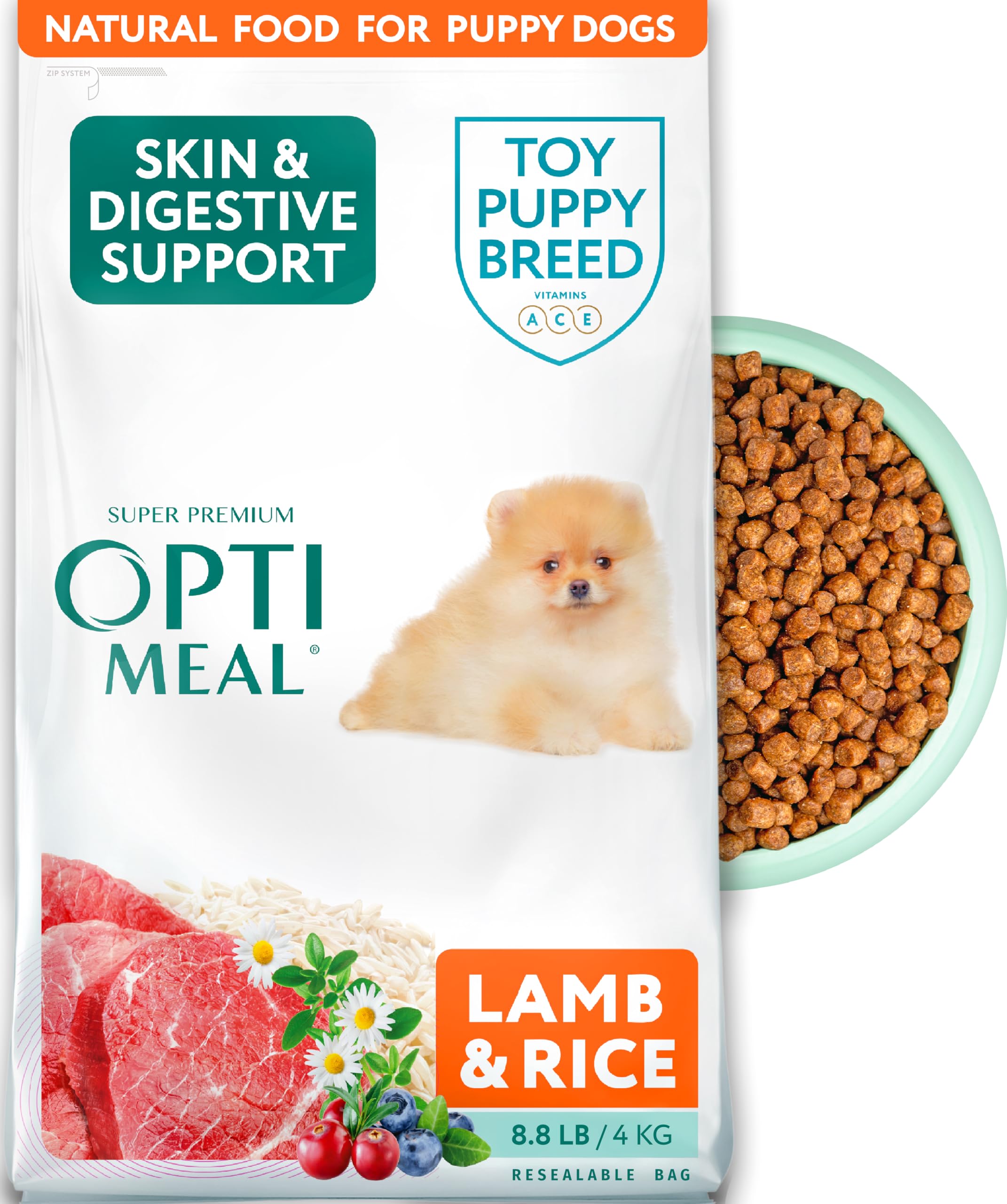 Optimeal Puppy Toy Breed Dog Food - Premium Dry Recipe for Small and Toy Breed Puppies - Skin and Digestive Support (8.8 lbs, La