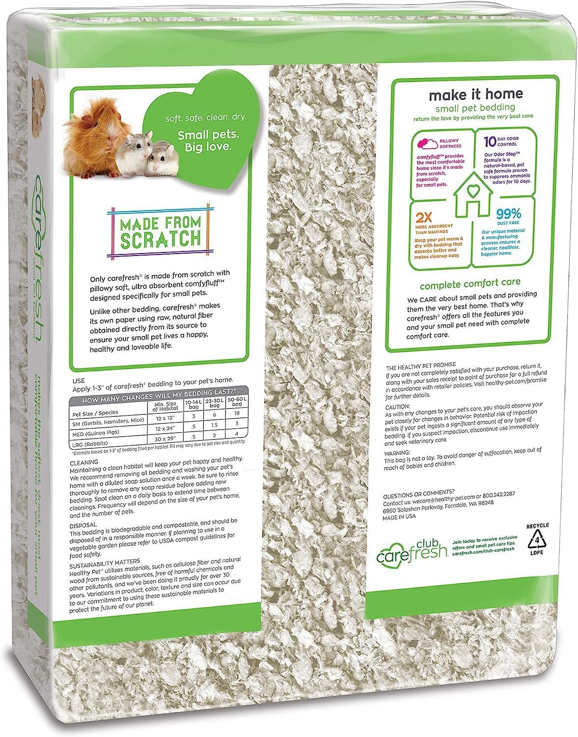 Carefresh 99% Dust-Free White Paper Small Pet Bedding with Odor Control, 50L - Ideal for Small Animals