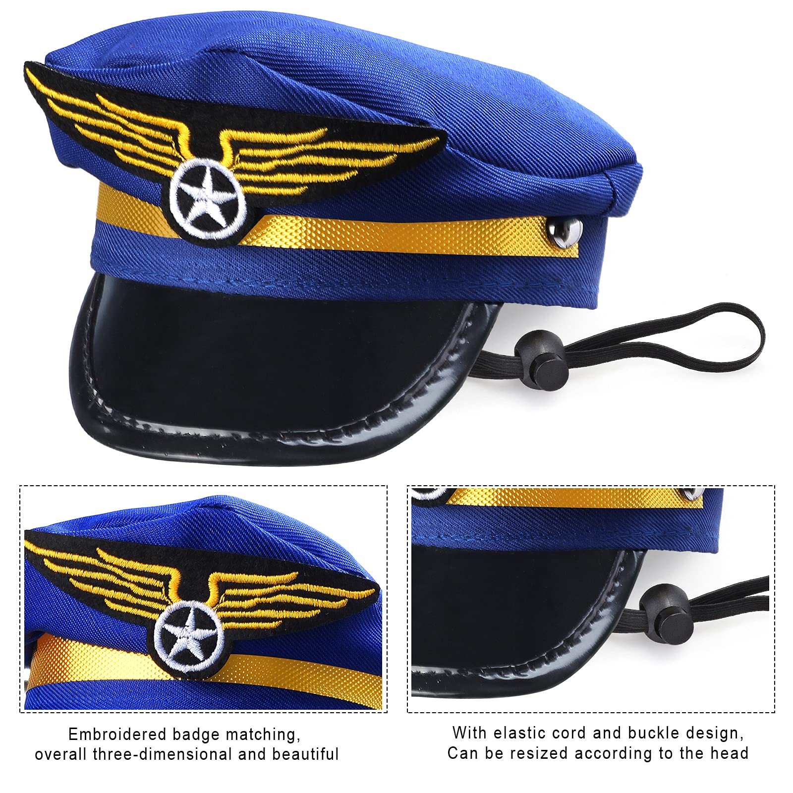 Yewong 3 Pieces Pet Captain Pilot Costume Accessory Set Dog Cat Pilot Hat Formal Necktie Collar Pilot Costume Accessories For Pet Pilot Fancy Dress Halloween Party (Set-C)