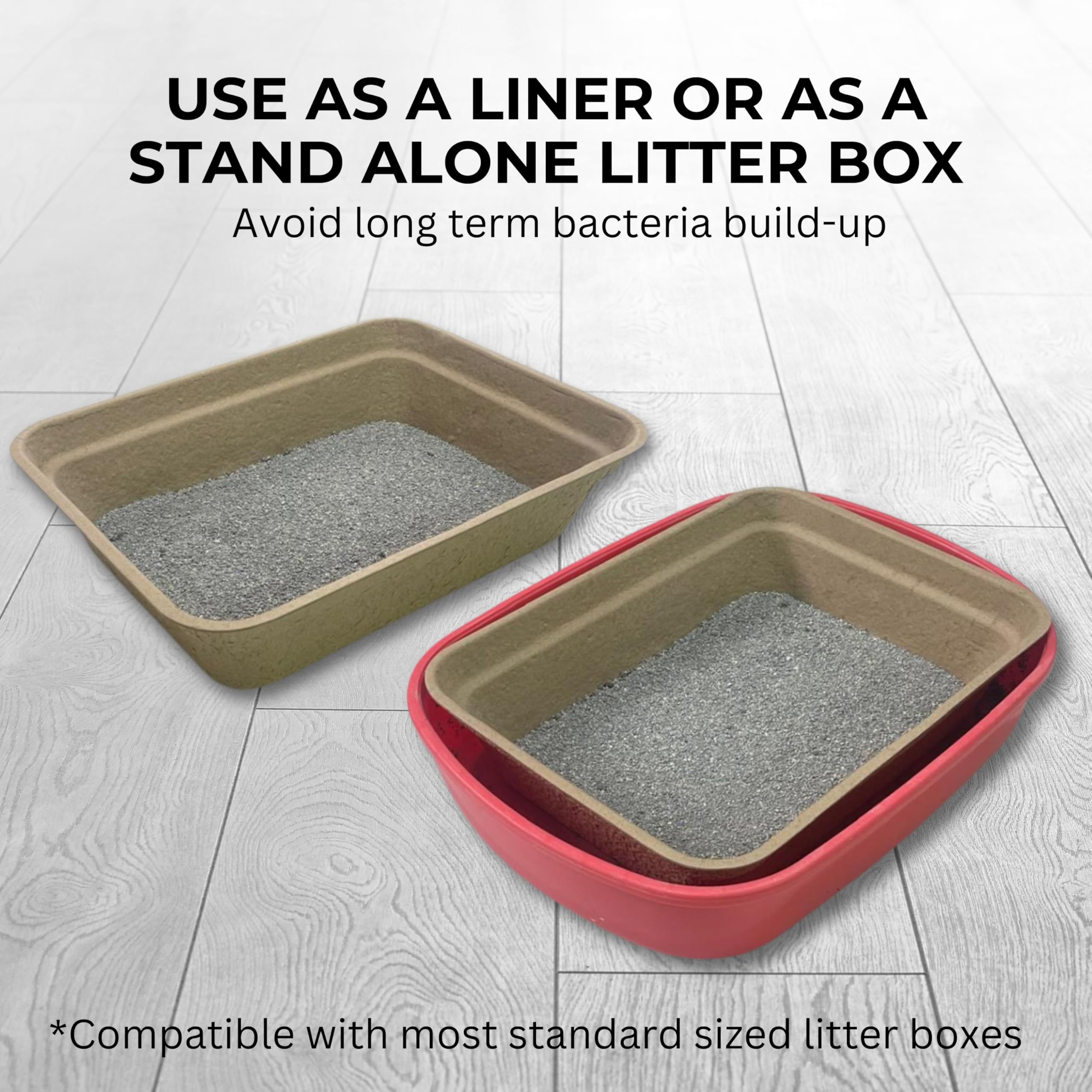 Disposable Litter Boxes For Cats | 6-Pack, Large Size | Rigid, Sturdy And Leakproof | Practical And Sustainable Liner Or Stand-A