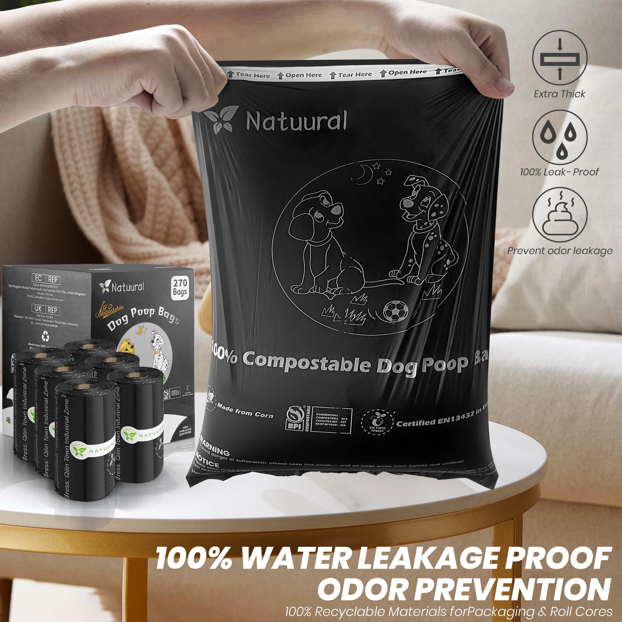 Certified Compostable Dog Poop Bags-270Bags 18Rolls, Poop Bags For Dogs Made Of Cornstarch - Astm D6400 By Usa, Unscented, Suita